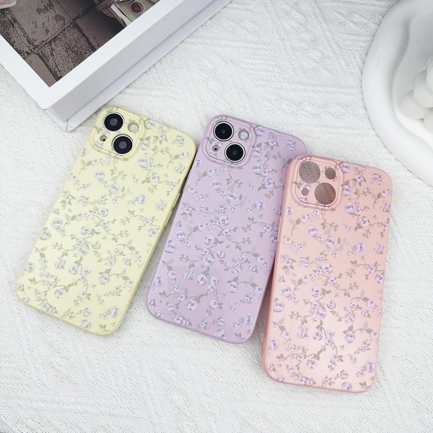 Floral Case for iPhone 14 Cute Flower Rose Pattern Aesthetic for iPhone 14 Case Vintage Girls Women,Oil Flowers Girly Trendy Slim Fit TPU Shockproof Protective Case, Yellow