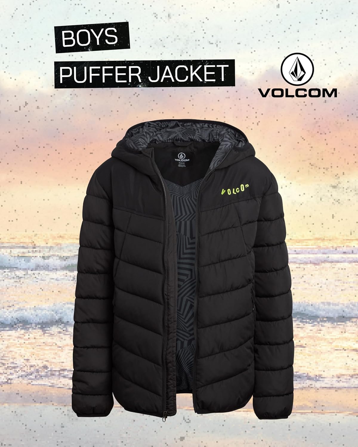 Volcom Erkek Çocuk Puffer Ceket - Glacier Shield Kapitone Kapüşonlu Kışlık Ceket - Erkekler için Yalıtımlı Dış Giyim Ceketleri (4-18)