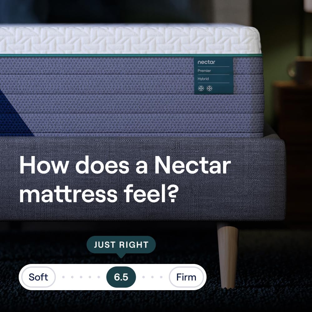 ที่นอน Nectar Premier Hybrid 13 นิ้ว (รุ่นใหม่) - ความแน่นปานกลาง - สปริงด้านในเมมโมรี่โฟมแบบเข้ารูป - การอัพเกรดระบบระบายความร้อน - ชั้นรองรับแรงกด 2 นิ้ว - ทดลองใช้งาน 365 คืนและการรับประกันตลอดไป