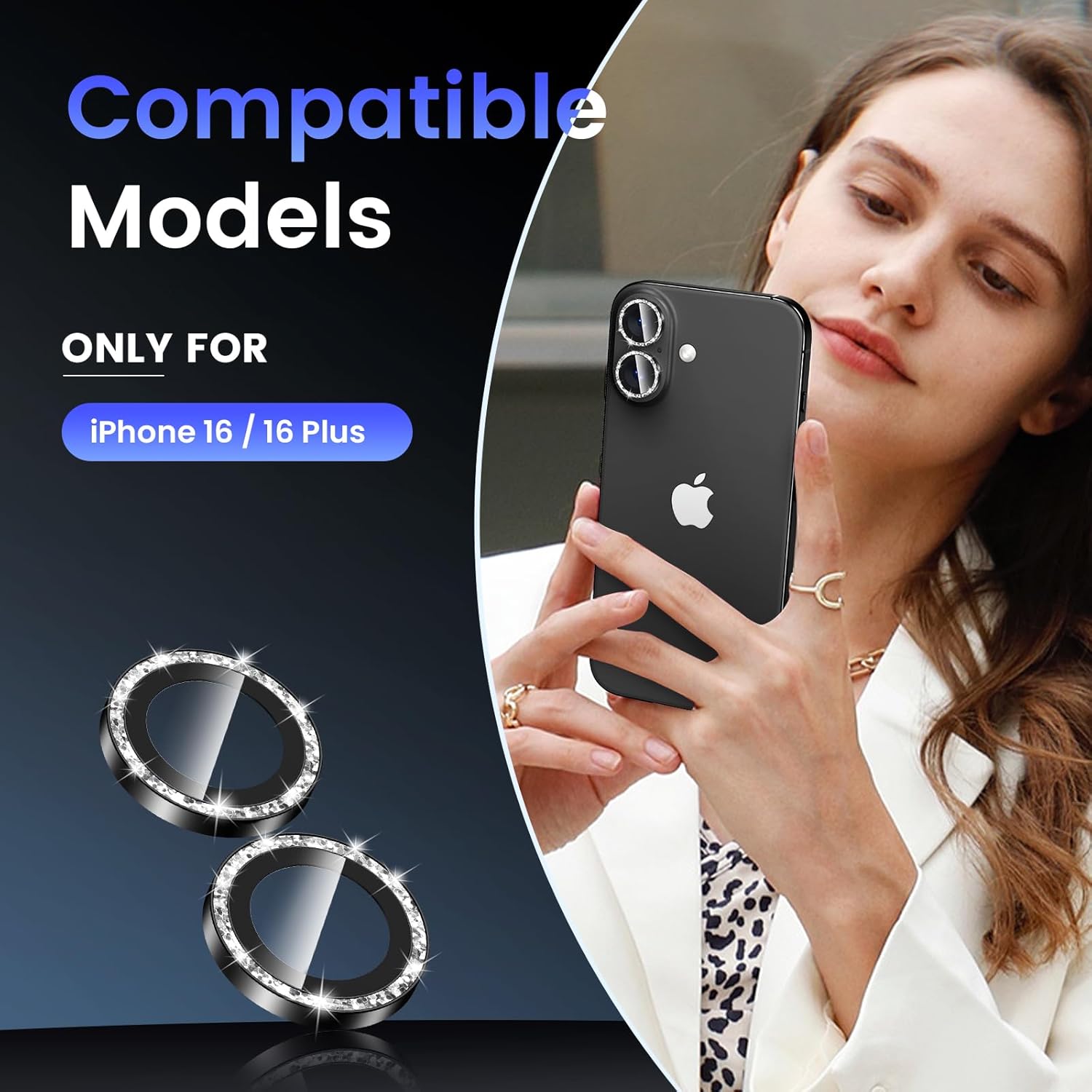 Tensea for iPhone 16 / iPhone 16 Plus Camera Lens Protector, 9H Tempered Glass Camera Cover Screen Protector, HD Clear, Metal Individual Ring for iPhone 16 6.1inch/iPhone 16 Plus 6.7inch 2024