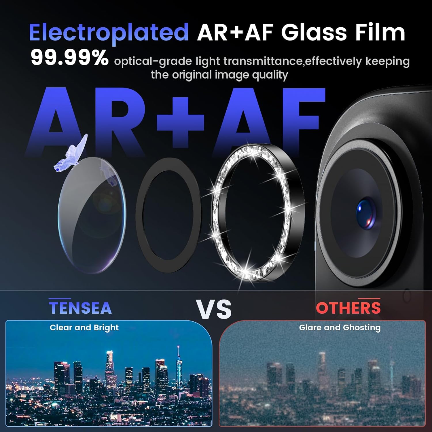 Tensea for iPhone 16 / iPhone 16 Plus Camera Lens Protector, 9H Tempered Glass Camera Cover Screen Protector, HD Clear, Metal Individual Ring for iPhone 16 6.1inch/iPhone 16 Plus 6.7inch 2024