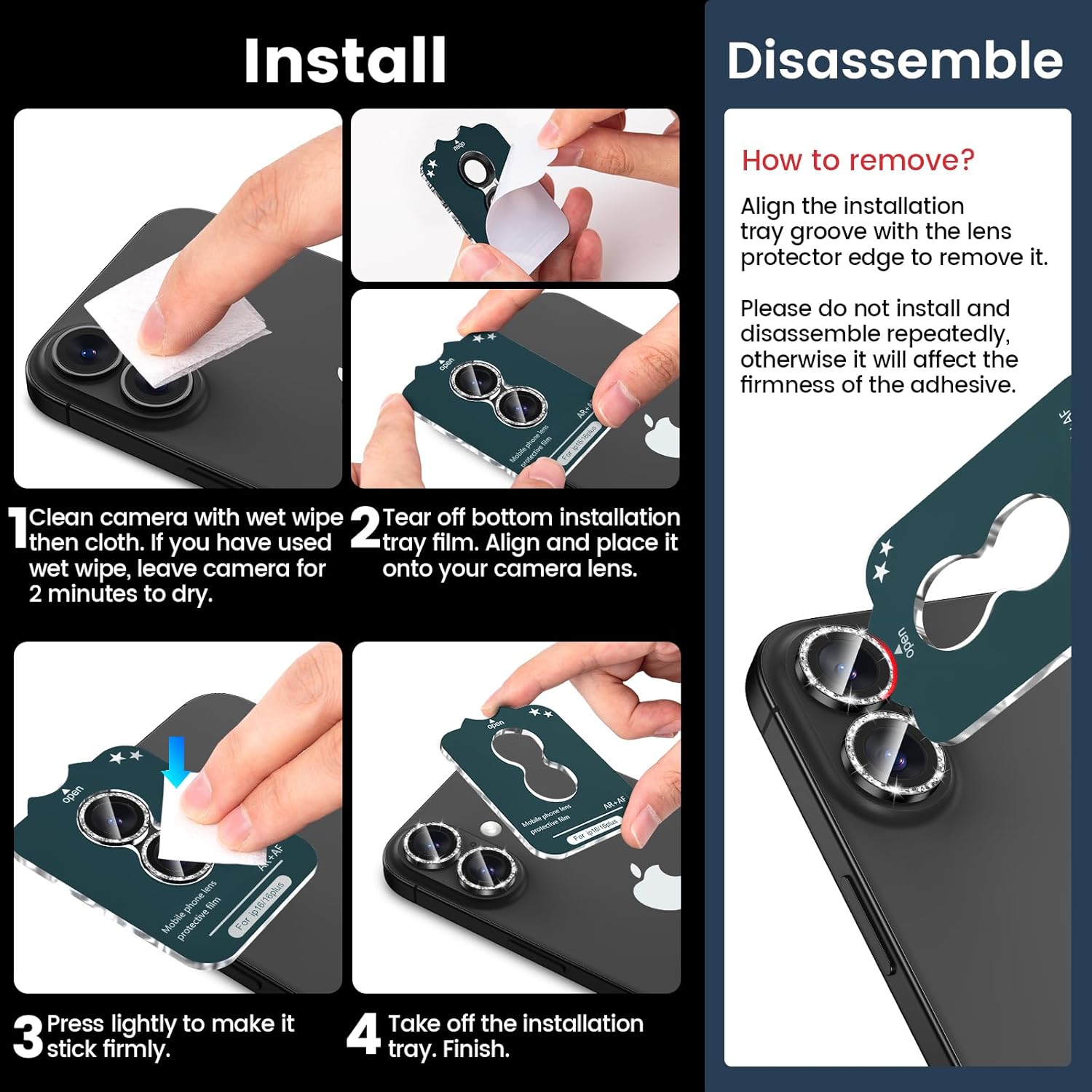 Tensea for iPhone 16 / iPhone 16 Plus Camera Lens Protector, 9H Tempered Glass Camera Cover Screen Protector, HD Clear, Metal Individual Ring for iPhone 16 6.1inch/iPhone 16 Plus 6.7inch 2024