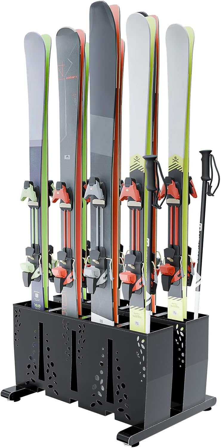 Ski Storage Rack for Garage, 8 Pair Heavy Duty Steel Freestanding Ski Storage Organizer, Indoor Ski Holder Racks for Home and Garage Storage · v3