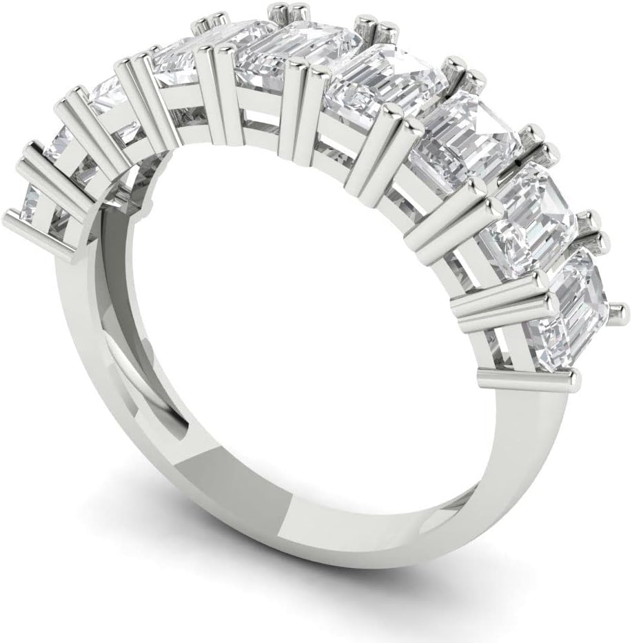 Clara Pucci แหวนหมั้นและแต่งงานทองคำขาว 18K Eternity ทรงมรกตเจียระไน 2.61 กะรัต เพชรแท้จากห้องแล็บ VS1-2 I-J