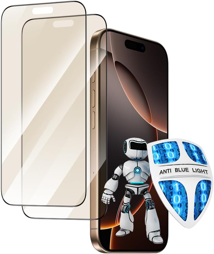 Lot de 2 films de protection d'écran PERFECTSIGHT en verre trempé saphir compatibles avec l'iPhone 16 Pro Max, protection d'écran anti-lumière bleue 6,9 pouces 2024, [Protection oculaire de qualité médicale] Filtre HD 6 radiations 10 fois incassable