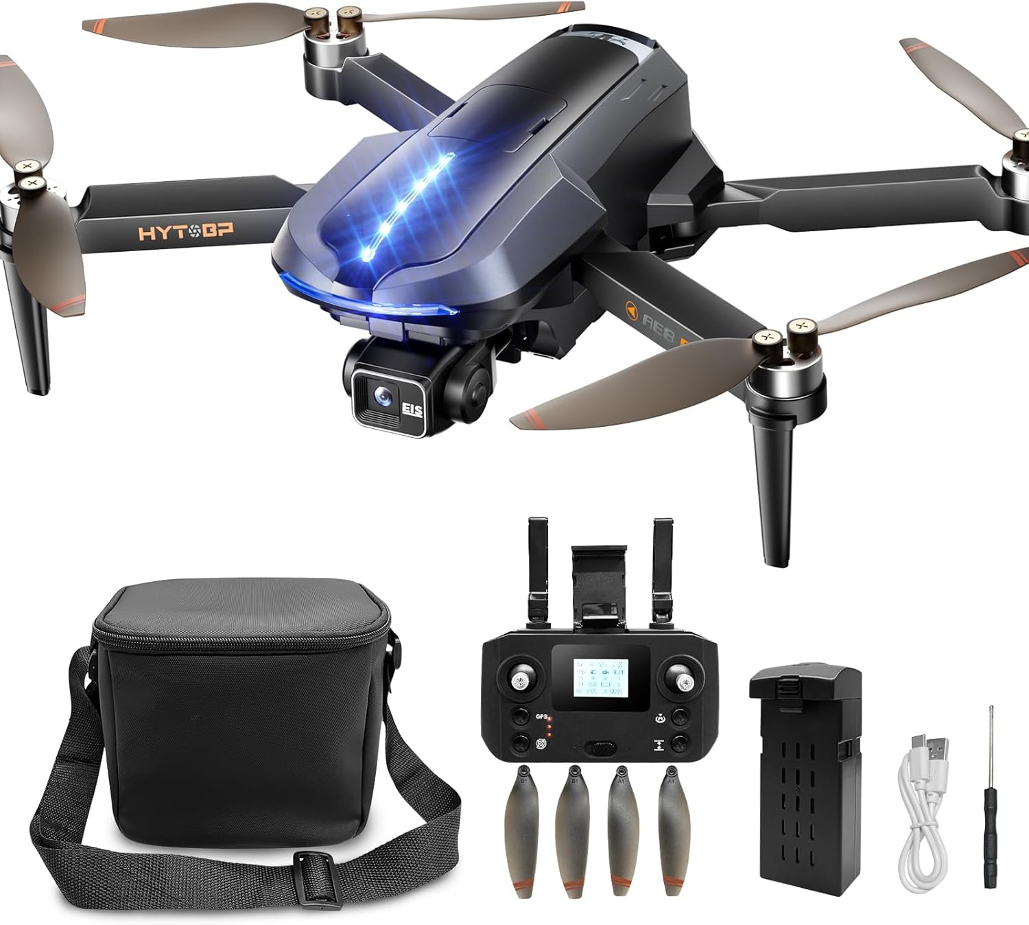 طائرات بدون طيار ذات 3 محاور Gimbal EIS مع كاميرا للبالغين 4K/30FPS، طائرة بدون طيار HYTOBP AE8 GPS مع محرك بدون فرشاة، بطارية واحدة، أقصى مدة طيران 28 دقيقة، لقطات سريعة، عودة تلقائية، مقاومة للرياح، حقيبة حمل