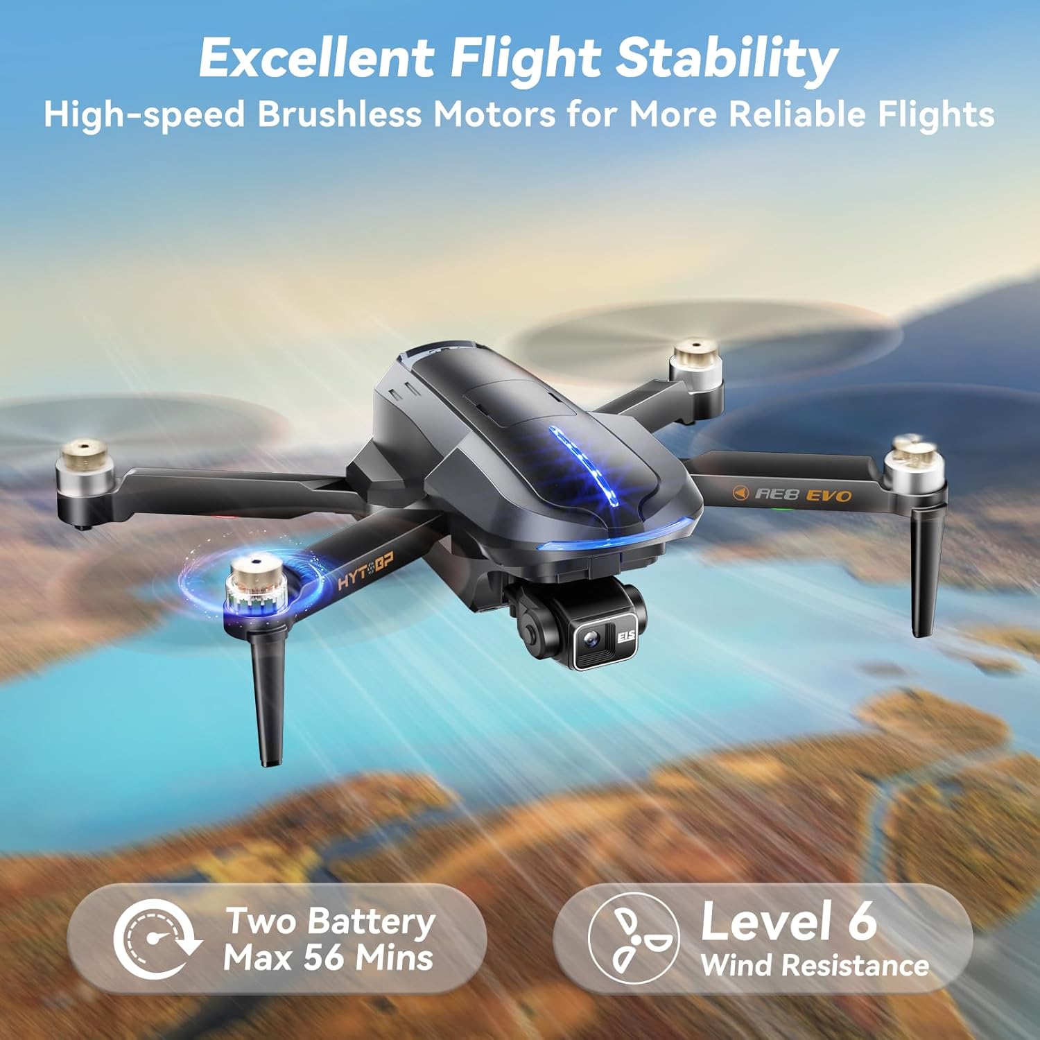 طائرات بدون طيار ذات 3 محاور Gimbal EIS مع كاميرا للبالغين 4K/30FPS، طائرة بدون طيار HYTOBP AE8 GPS مع محرك بدون فرشاة، بطارية واحدة، أقصى مدة طيران 28 دقيقة، لقطات سريعة، عودة تلقائية، مقاومة للرياح، حقيبة حمل