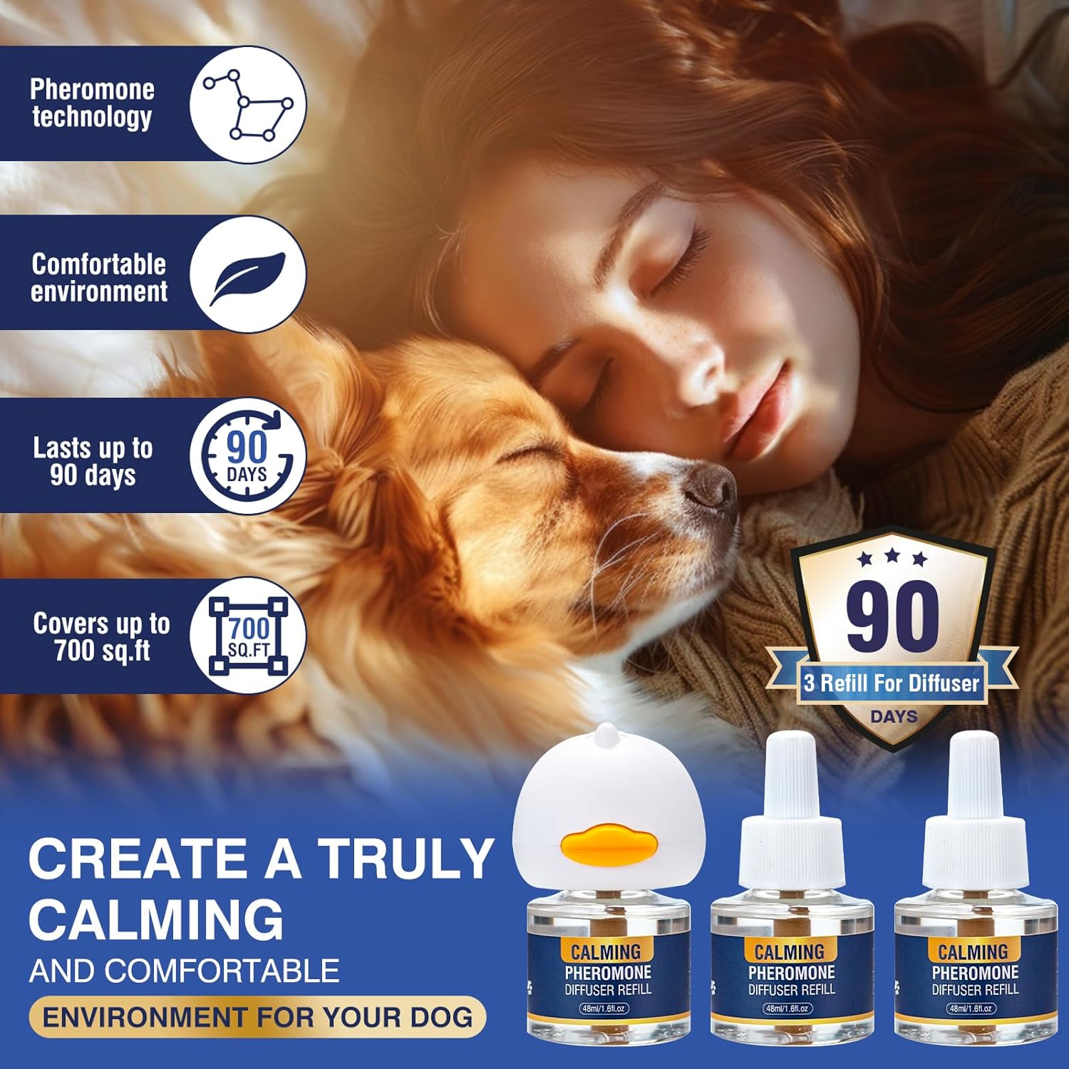 Dog Pheromone Calming Diffuser 4 In 1 Appeasing Pet Pheromones Diffuser to Calm Kit (Plug in  3 Pack 48ml Refill) for Anxiety Relief Reduce Barking Aggression Fighting Stress 90 Day Supply(Tasteless) · v3