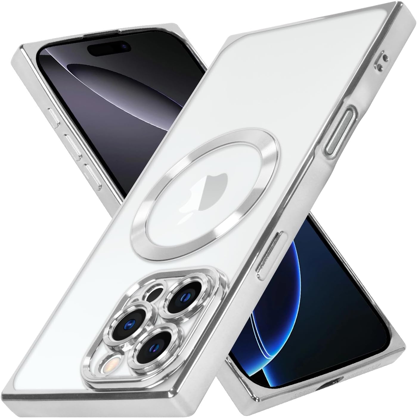 ZIYE Clear Magnetic Case for iPhone 16 Pro Case [Compatible with MagSafe] Luxury Slim Soft Shockproof Support Wireless Charging Phone Cover for Women Girls Girly-Silver