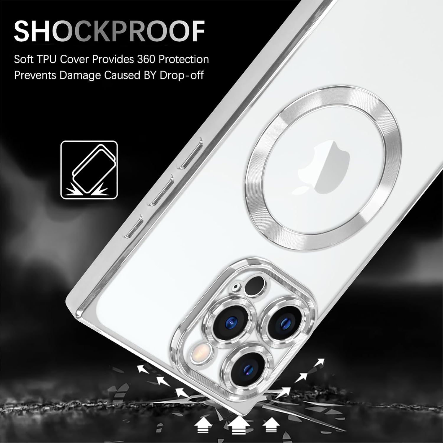 جراب ZIYE المغناطيسي الشفاف لهاتف iPhone 16 Pro [متوافق مع MagSafe] جراب فاخر رفيع ناعم مقاوم للصدمات يدعم الشحن اللاسلكي للهاتف للنساء والفتيات - فضي