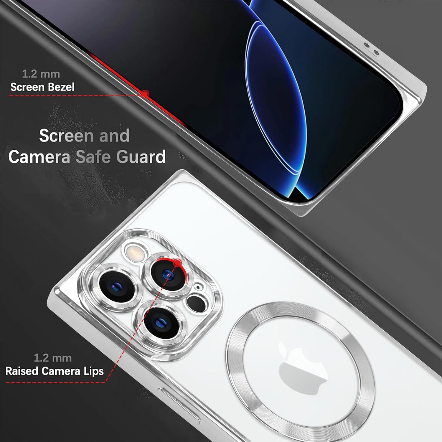 جراب ZIYE المغناطيسي الشفاف لهاتف iPhone 16 Pro [متوافق مع MagSafe] جراب فاخر رفيع ناعم مقاوم للصدمات يدعم الشحن اللاسلكي للهاتف للنساء والفتيات - فضي