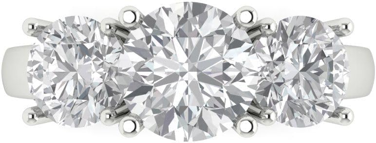 Clara Pucci 3.25Ct Yuvarlak kesim Orijinal Laboratuvar Yapımı Pırlanta SI1-2 J-K 18 Ayar - Beyaz Altın Üç Taşlı Nişan Sözü Yıldönümü Yüzüğü
