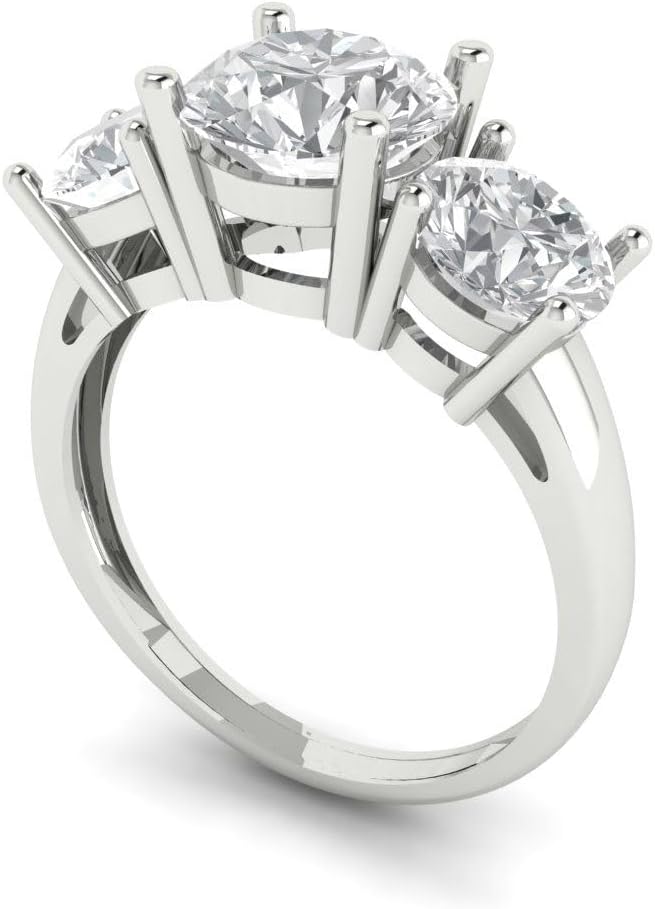 Clara Pucci 3.25Ct Yuvarlak kesim Orijinal Laboratuvar Yapımı Pırlanta SI1-2 J-K 18 Ayar - Beyaz Altın Üç Taşlı Nişan Sözü Yıldönümü Yüzüğü