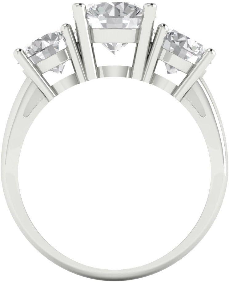 Clara Pucci 3.25Ct Yuvarlak kesim Orijinal Laboratuvar Yapımı Pırlanta SI1-2 J-K 18 Ayar - Beyaz Altın Üç Taşlı Nişan Sözü Yıldönümü Yüzüğü