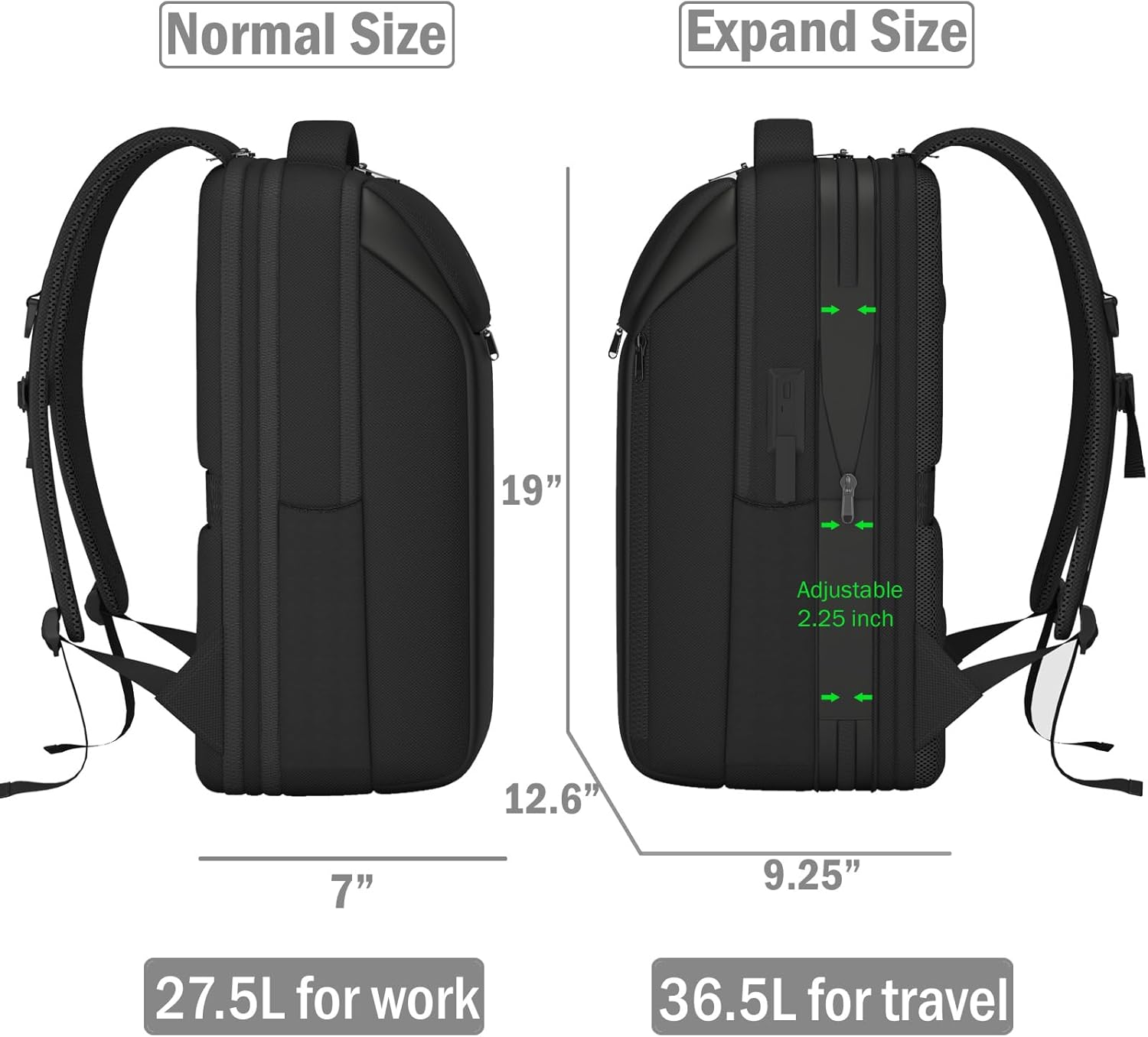 Genişletilebilir Seyahat Sırt Çantası, İş Dizüstü Bilgisayar Sırt Çantası, USB Şarj Bağlantı Noktalı TSA-Flight Onaylı Sırt Çantası, Erkekler Kadınlar için 15.6 İnç Dizüstü Bilgisayara uyar