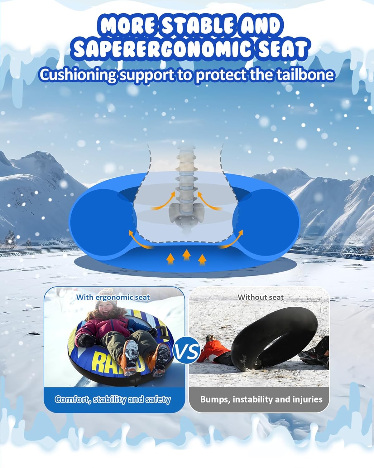 Raxurt Heavy Duty sneeuwbuis met hoogwaardige canvashoes voor kinderen en volwassenen, opblaasbare sneeuwslee van 48 cm, gemaakt van Thickened Bottom, sleeën, leuk speelgoed voor buiten, voor kinderen, jongens en meisjes