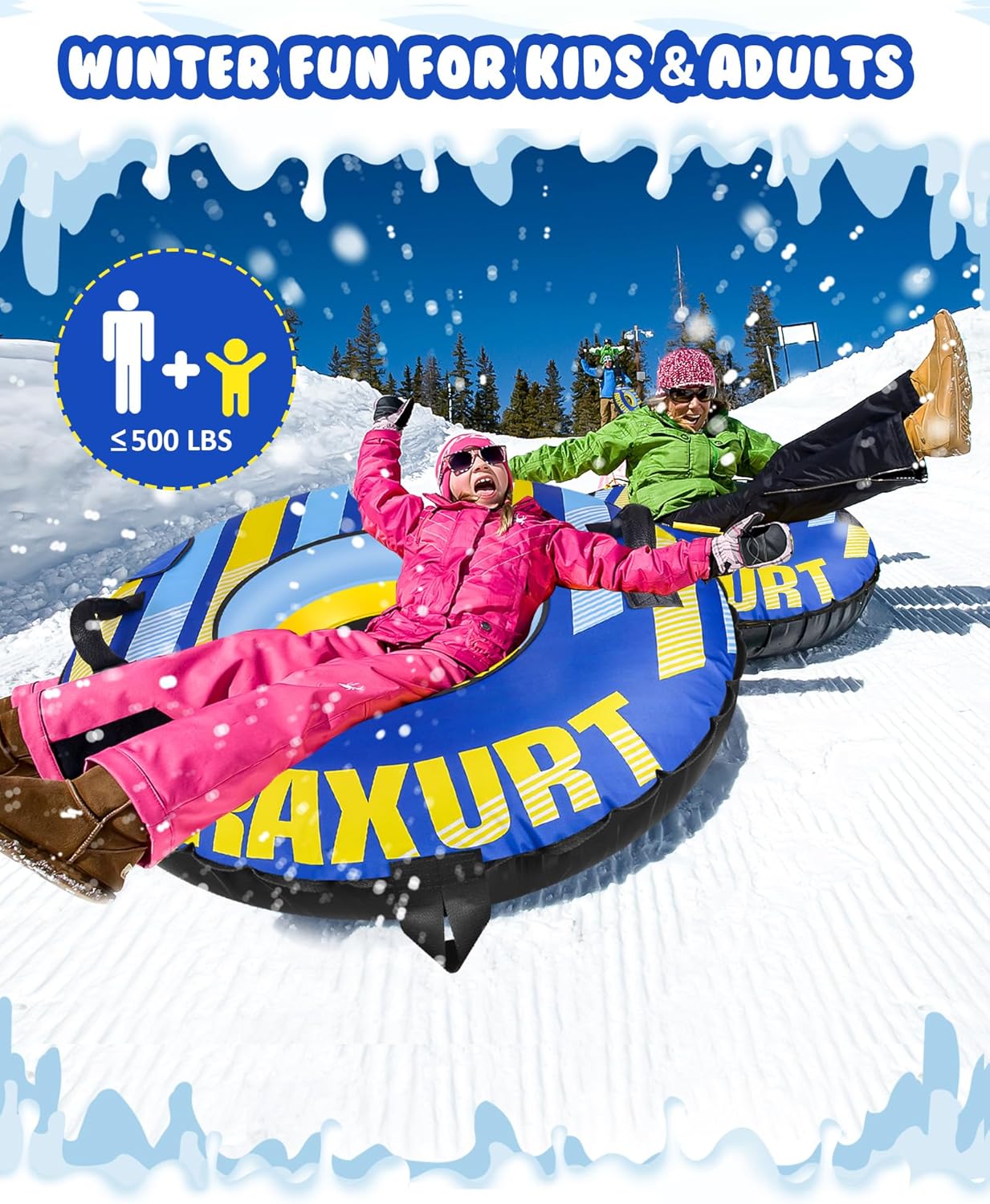 Raxurt Heavy Duty sneeuwbuis met hoogwaardige canvashoes voor kinderen en volwassenen, opblaasbare sneeuwslee van 48 cm, gemaakt van Thickened Bottom, sleeën, leuk speelgoed voor buiten, voor kinderen, jongens en meisjes
