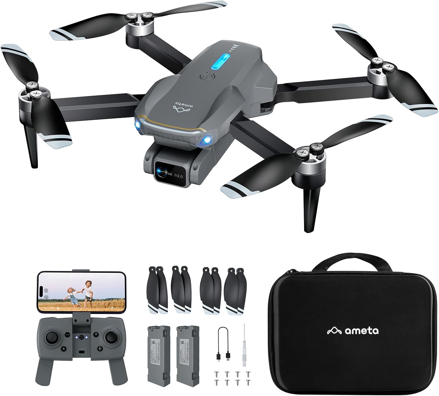Ameta Drones with Camera for Adults 4k UHD, S20 Lite Brushless Motor FPV Foldable RC Drones for Adults Kids Beginners with 36 Mins Long Flight, Altitude Hold, Headless Mode, Circle Fly, 360° Flips, Cool Toys Gifts for Men Boys(Under 249G) · v4