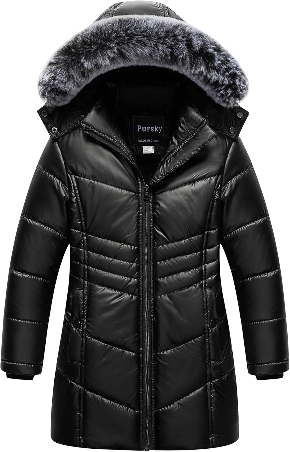 Pursky Girls Warm Winter Coat Long Parka Fleece Lined Waterproof Puffer Jacket With Removable Hood