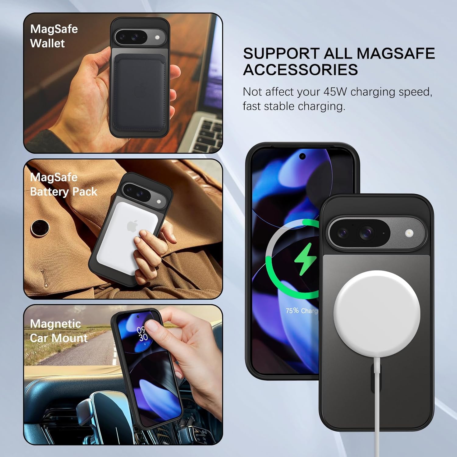 BENTOBEN for Google Pixel 9 Case  Google Pixel 9 Pro Case [Compatible with Magsafe] Translucent Matte Magnetic Pixel 9/9 Pro Case Slim Thin Shockproof Women Men Protective Phone Cases Cover, Black · v2