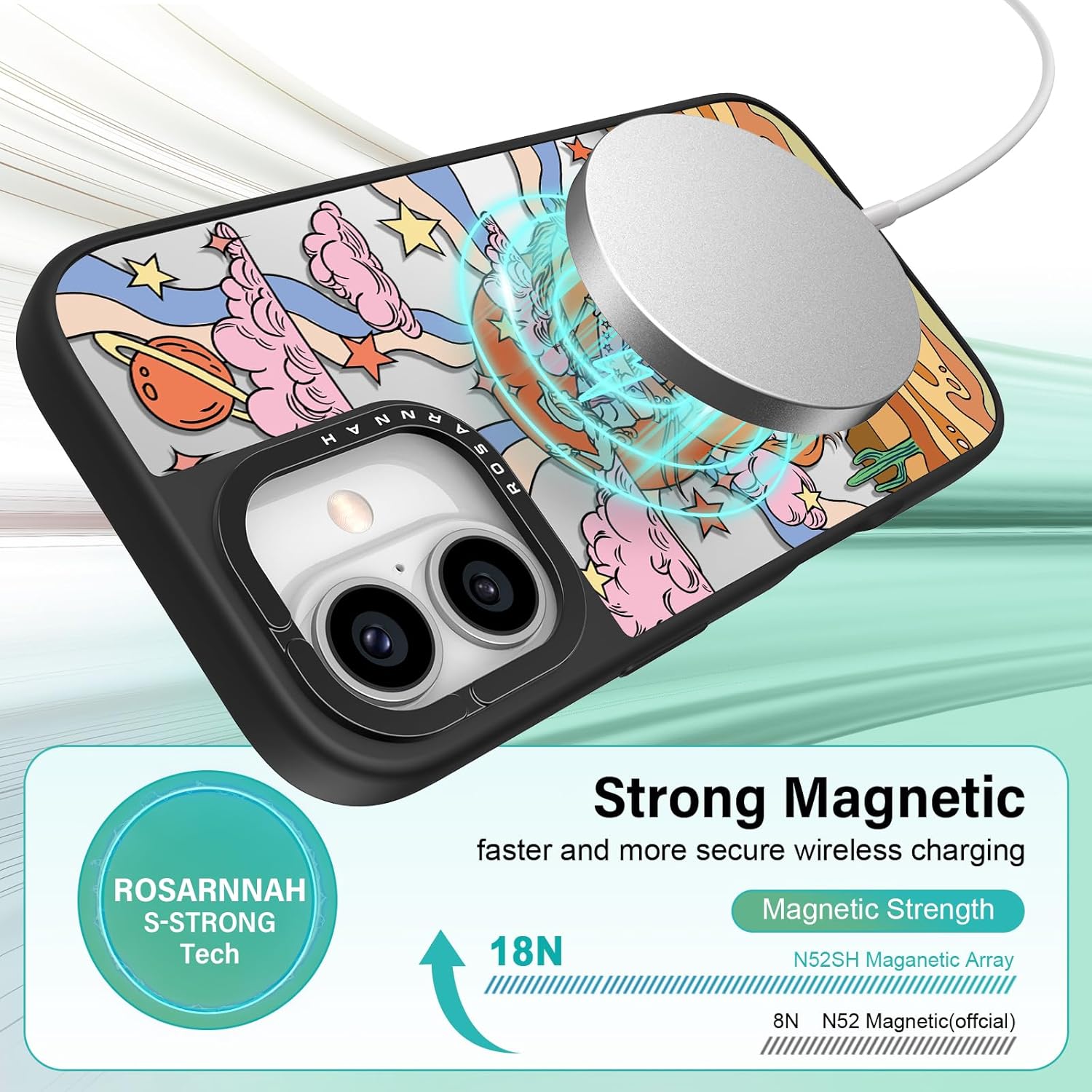 Magnetic for iPhone 16 Magsafe Case Cute — Coque de téléphone durable, résistante aux chocs et aux chocs de 6,6 pieds — Coque miroir avec motif de cowboy amusant pour iPhone 16 6.1