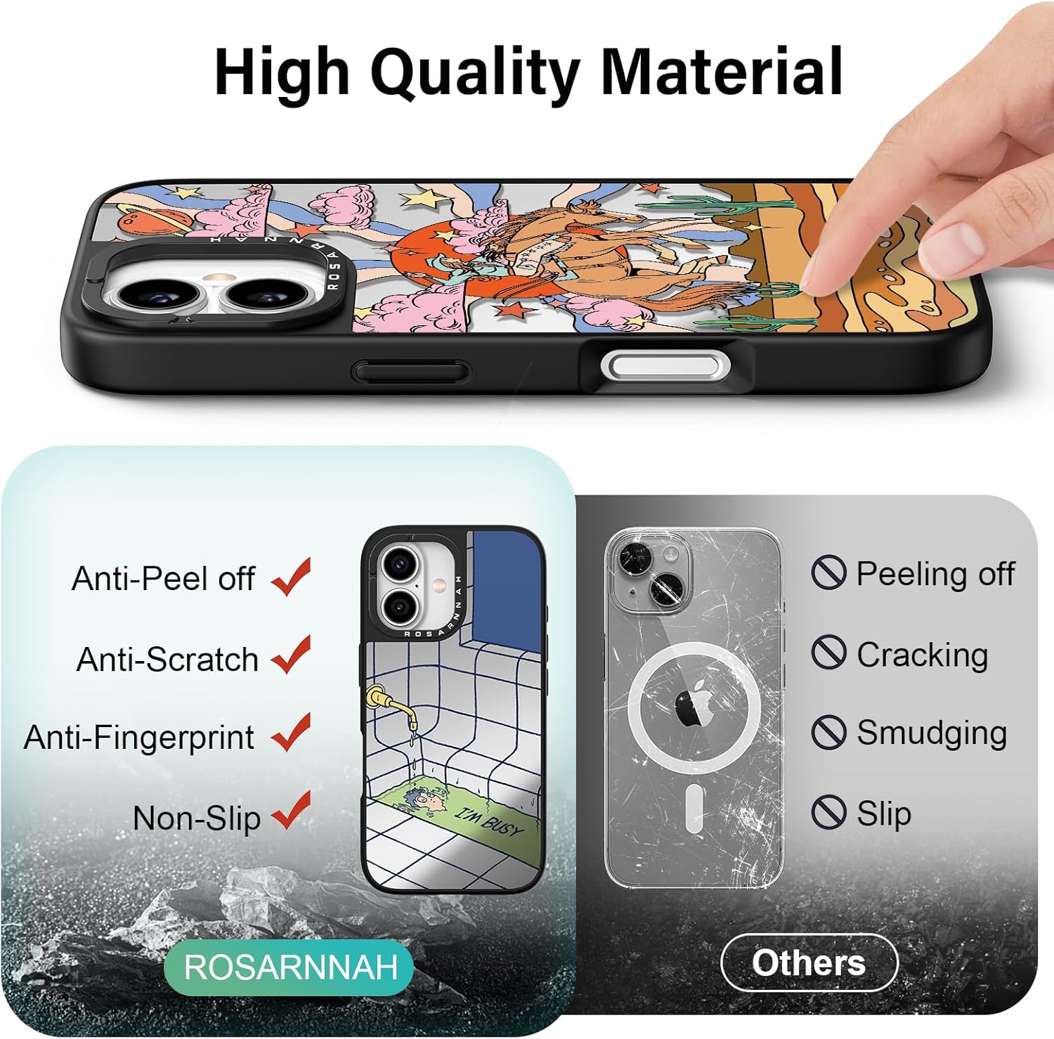 Magnetic for iPhone 16 Magsafe Case Cute — Coque de téléphone durable, résistante aux chocs et aux chocs de 6,6 pieds — Coque miroir avec motif de cowboy amusant pour iPhone 16 6.1
