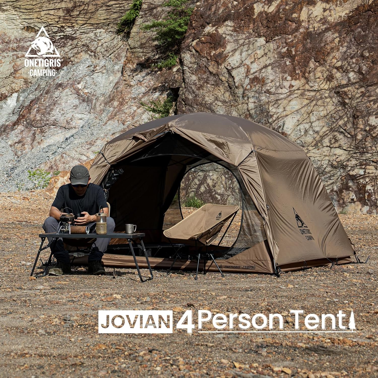 Tienda de campaña OneTigris JOVIAN para 4 personas, tienda de campaña familiar para 3 estaciones, fácil de configurar, refugio para mochileros al aire libre con lona exterior de 2000 mm, base de tienda de campaña de 5000 mm, alfombrilla impermeable