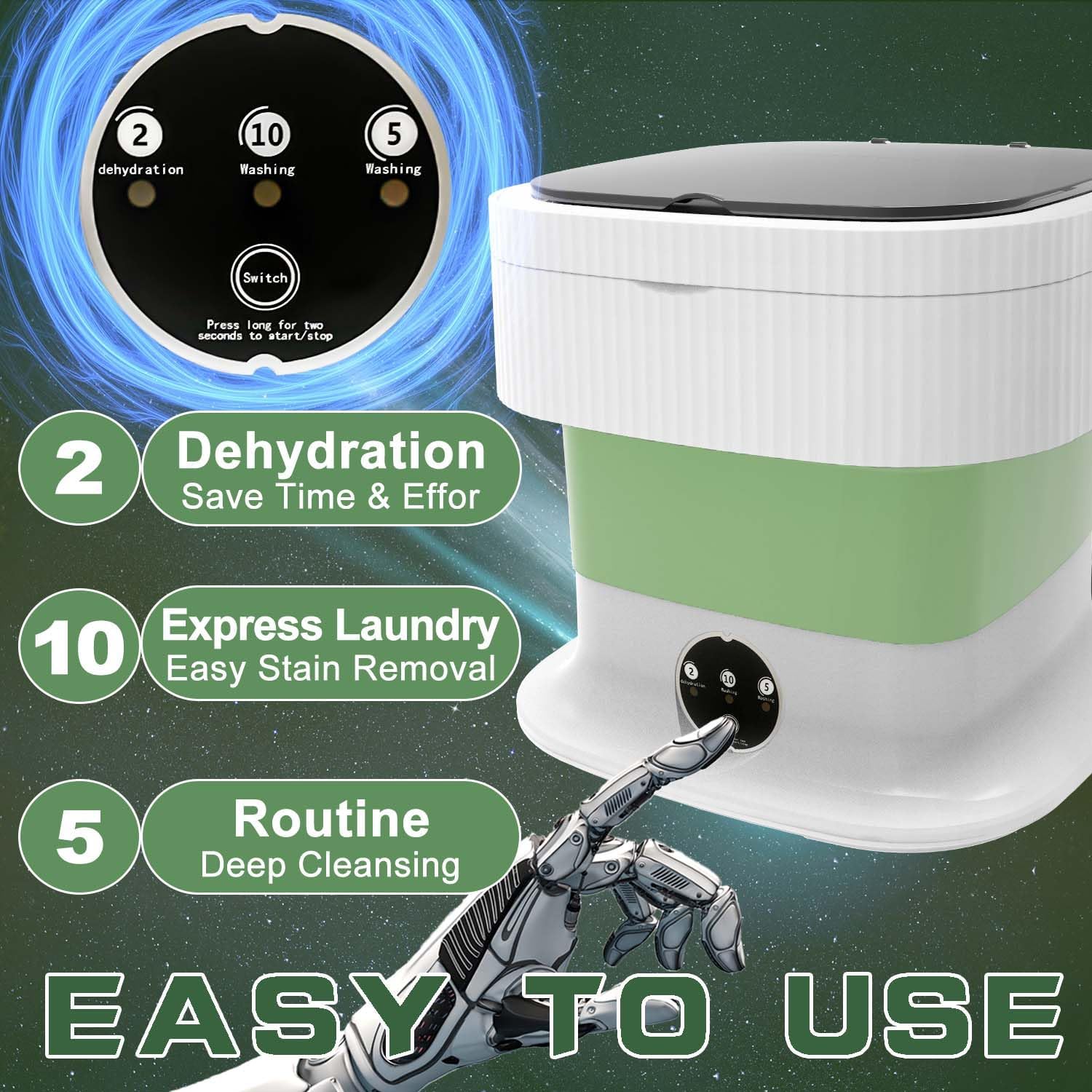 Mini lavatrice e asciugatrice pieghevoli da 11 litri, mini lavatrice pieghevole per biancheria intima, vestiti per bambini (verde)