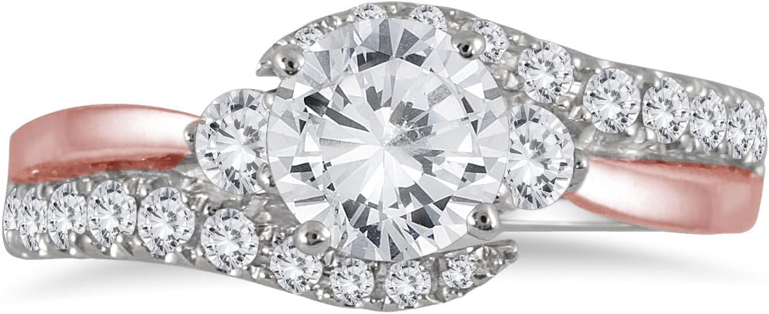 AGS Certified 1 1/4 Carat TW Diamond Engagement Ring in Two Tone 14K Rose and White Gold (J-K Color, I2-I3 Clarity) · v4