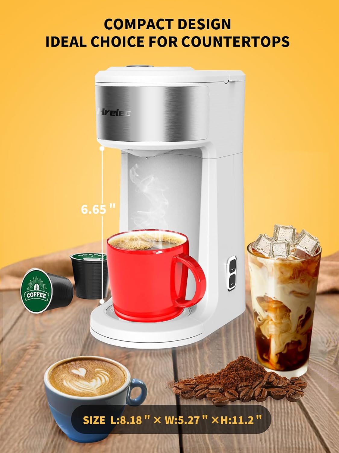 2 in 1 K Cup Coffee Maker, Iced Single Serve Coffee Maker for Capsule and Ground Coffee, One Cup Small Coffee Machine with Self-Cleaning Function, 8-14 oz Brew Size · v3
