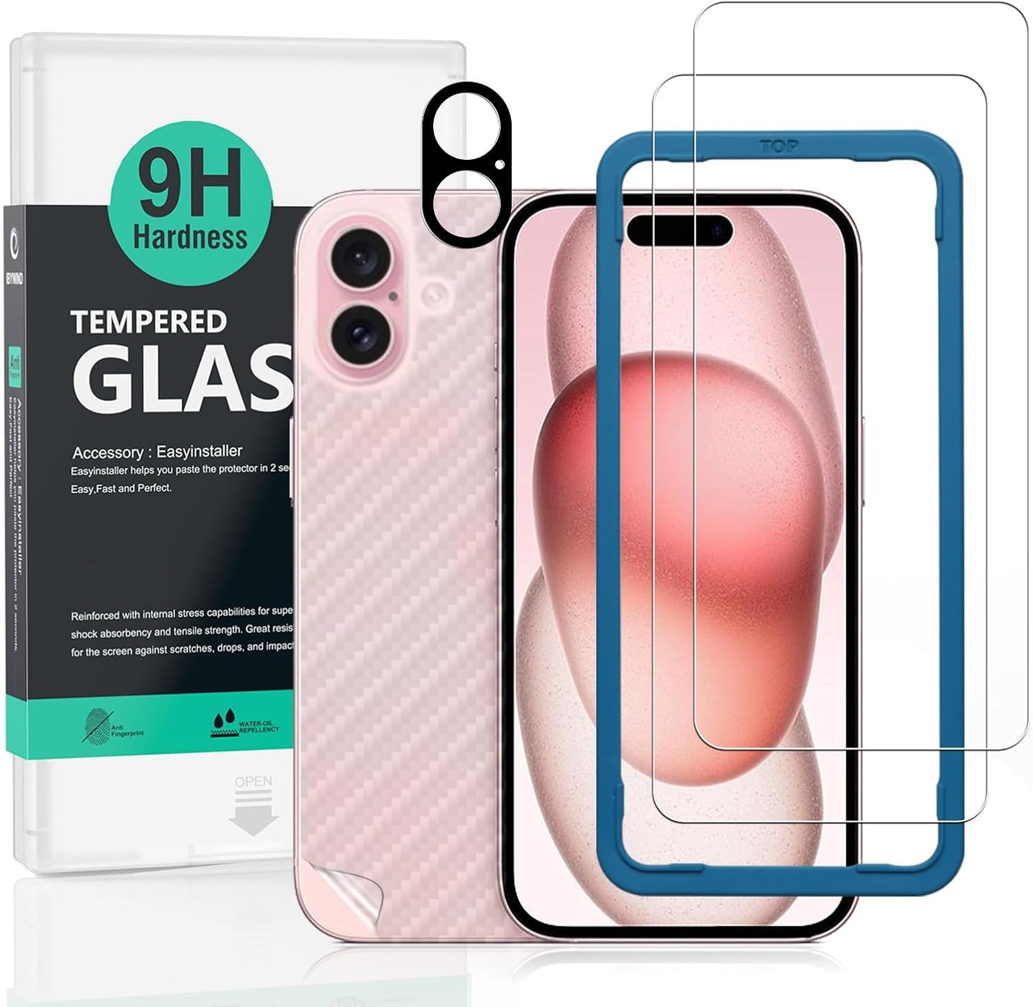Ibywind 2 Pack Screen Protector Compatible With Apple iPhone 16 Plus 5G 6.7,9H Hardness Tempered Glass,With 1Pc Camera Lens Protector,1Pc Back Carbon Fiber Film