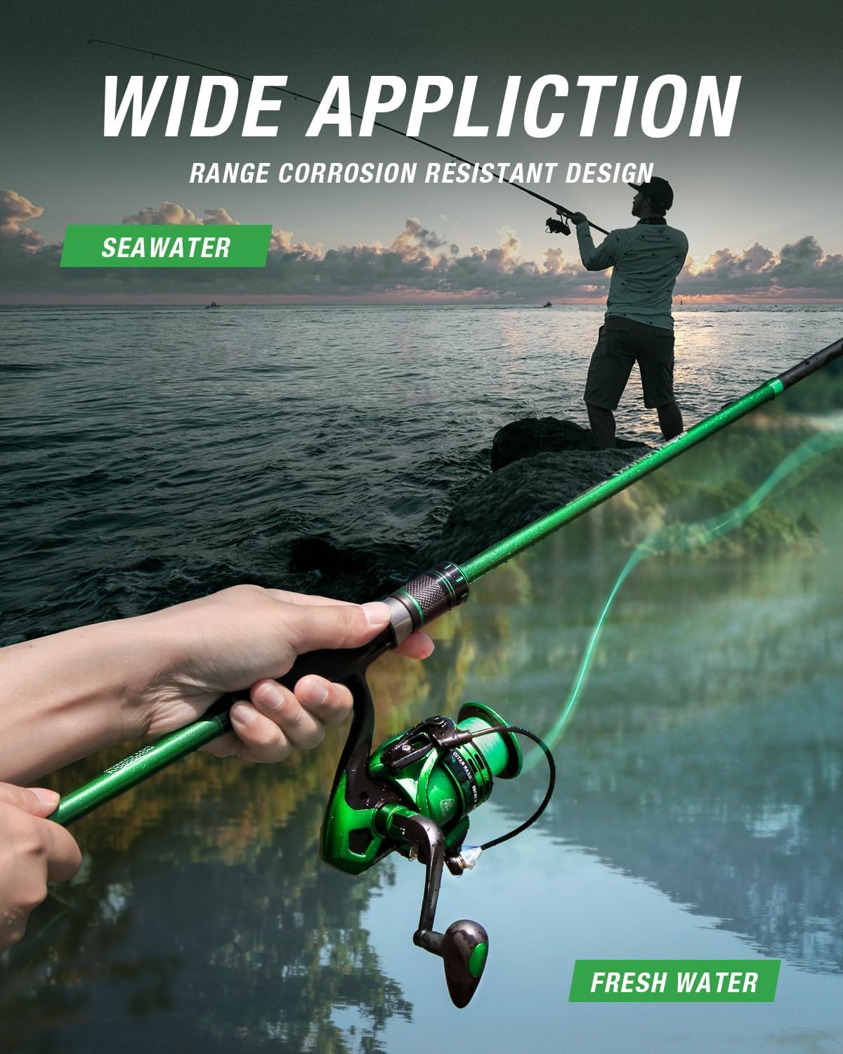 Combinazione di canna da pesca e mulinello Ghosthorn, canna da pesca telescopica in grafite, pieghevole e compatta da viaggio, per pesca in acqua dolce e salata, regali per uomini e donne (mulinello per canna da pesca (senza esche), 2,1 m e 7 piedi)