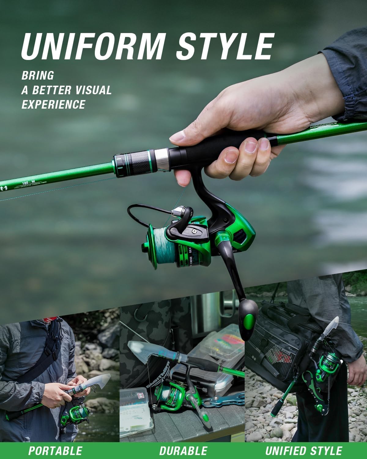 Combinazione di canna da pesca e mulinello Ghosthorn, canna da pesca telescopica in grafite, pieghevole e compatta da viaggio, per pesca in acqua dolce e salata, regali per uomini e donne (mulinello per canna da pesca (senza esche), 2,1 m e 7 piedi)