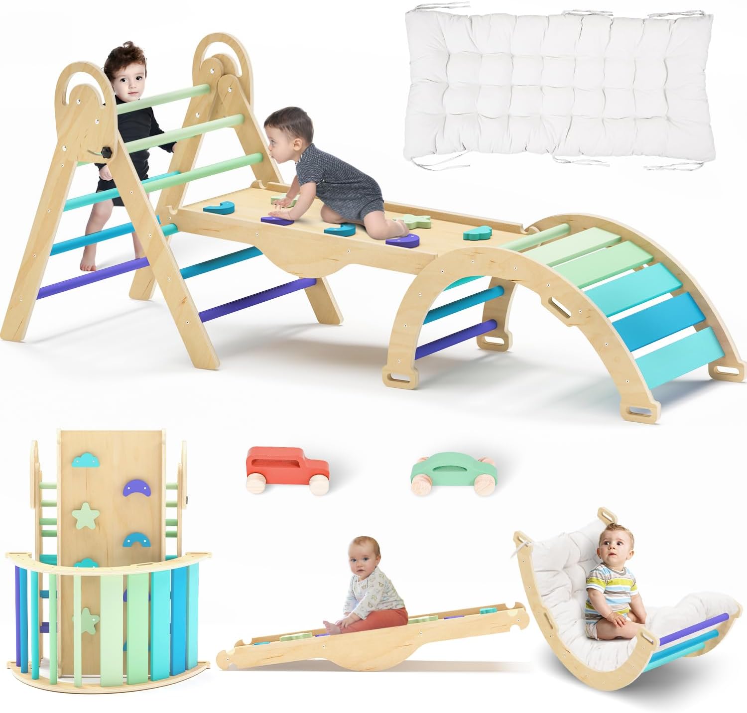 Pikler Triangle Set with Cushion, Toddler Climbing Toys Indoor, Baby Climbing Gym, Climbing Toys for Toddlers 1-3 Inside, Montessori Climbing Set, 9 Combinations Indoor Playground Jungle Gyms · v4