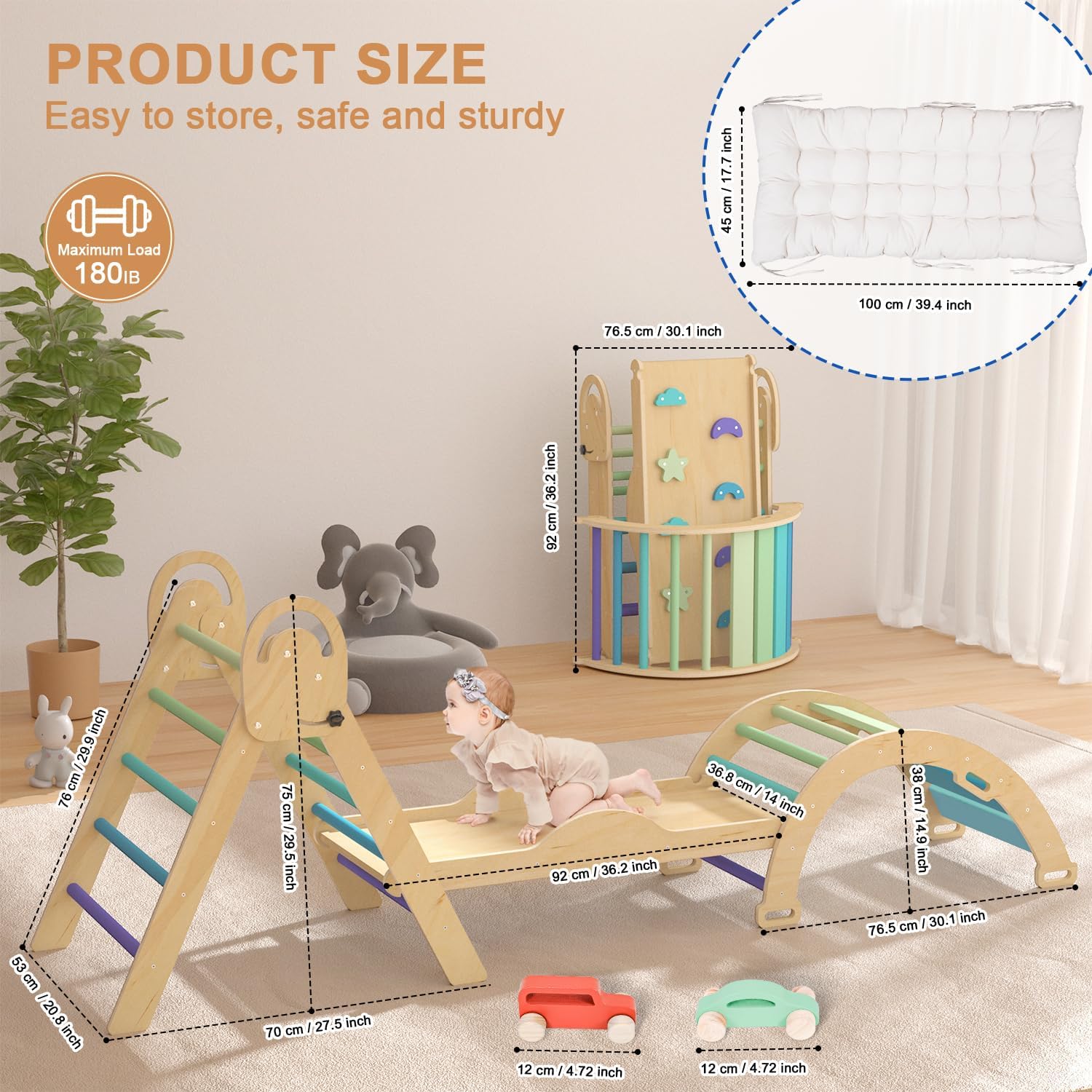 Pikler Triangle Set with Cushion, Toddler Climbing Toys Indoor, Baby Climbing Gym, Climbing Toys for Toddlers 1-3 Inside, Montessori Climbing Set, 9 Combinations Indoor Playground Jungle Gyms · v4