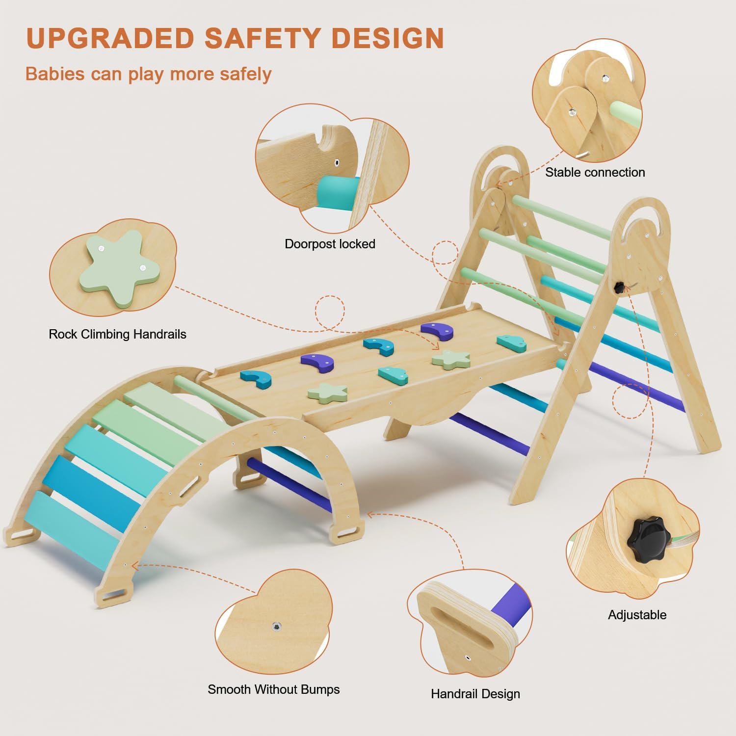 Pikler Triangle Set with Cushion, Toddler Climbing Toys Indoor, Baby Climbing Gym, Climbing Toys for Toddlers 1-3 Inside, Montessori Climbing Set, 9 Combinations Indoor Playground Jungle Gyms · v4