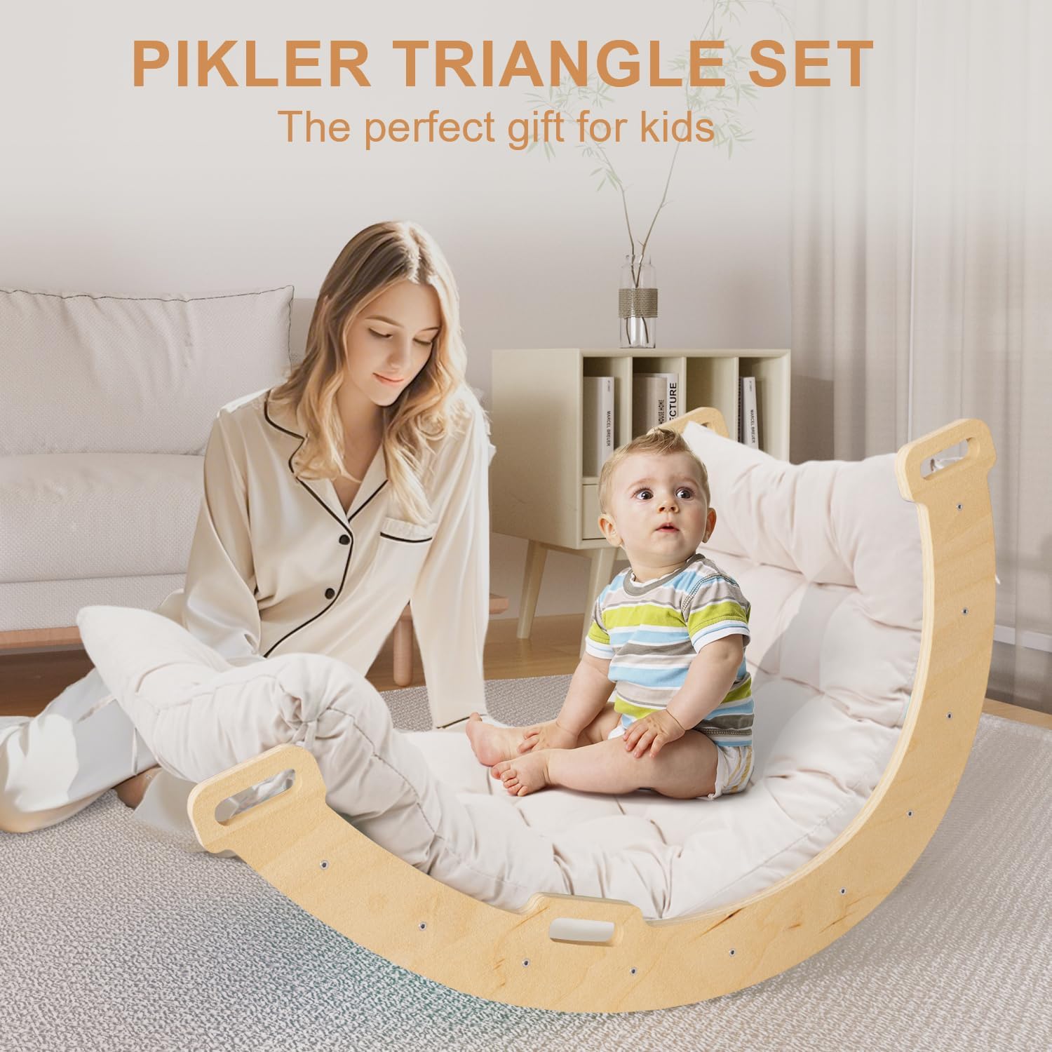 Pikler Triangle Set with Cushion, Toddler Climbing Toys Indoor, Baby Climbing Gym, Climbing Toys for Toddlers 1-3 Inside, Montessori Climbing Set, 9 Combinations Indoor Playground Jungle Gyms · v4