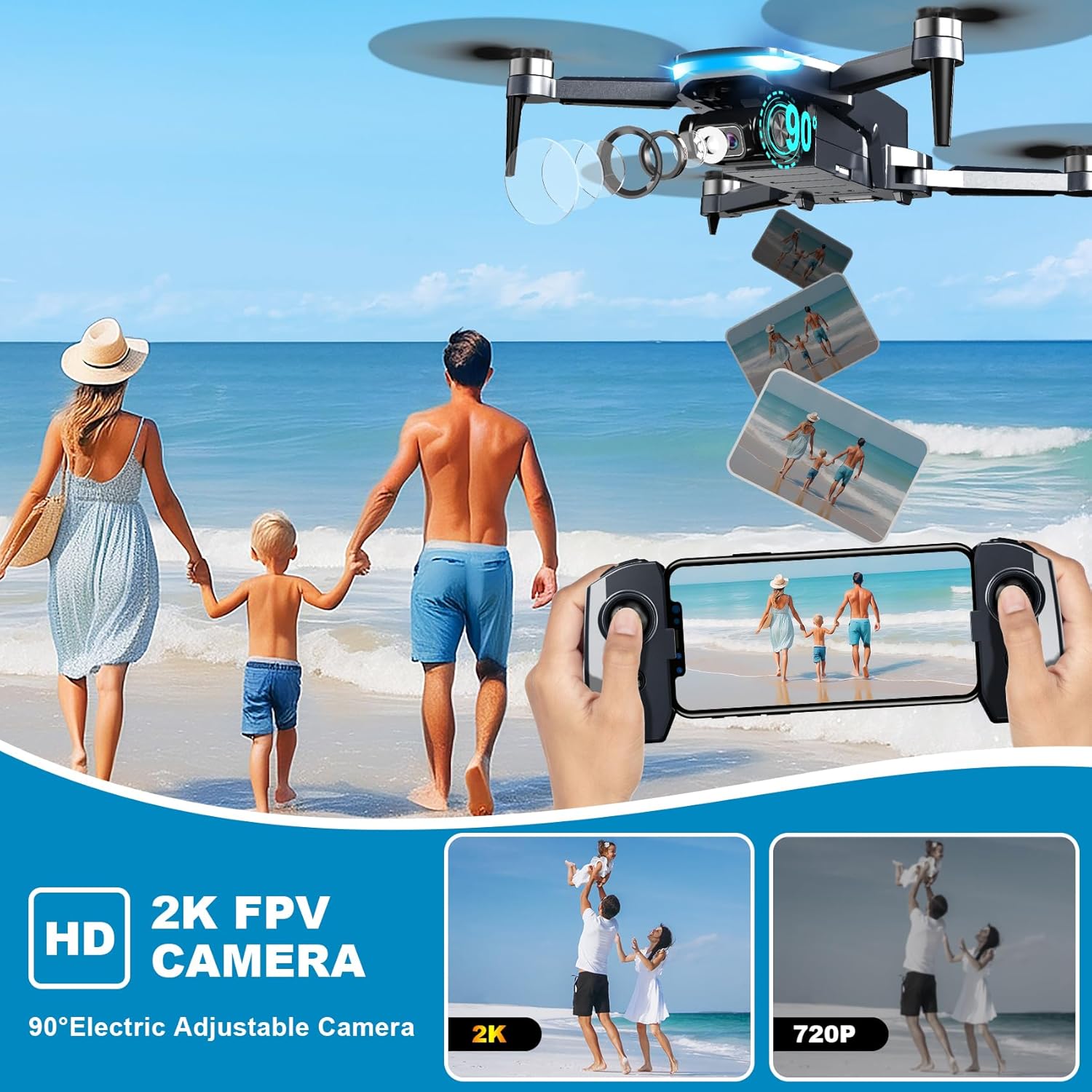 Drone with Camera, 2K HD FPV Drone with Brushless Motor, 360°Flip, Waypoint Fly, Gesture Selfie, One Key Take Off/Landing, Foldable Mini Drone for Beginners · v4