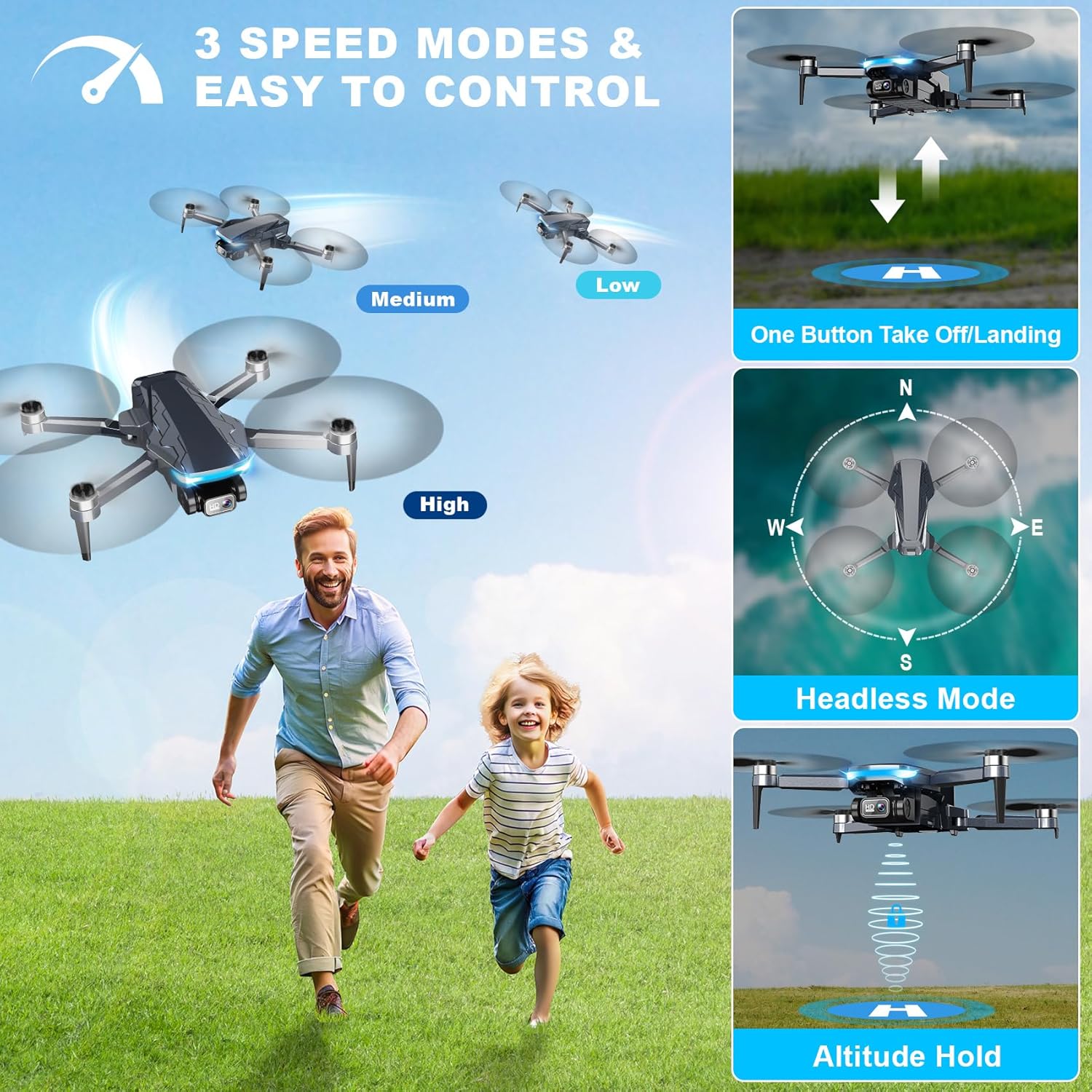 Drone with Camera, 2K HD FPV Drone with Brushless Motor, 360°Flip, Waypoint Fly, Gesture Selfie, One Key Take Off/Landing, Foldable Mini Drone for Beginners · v4