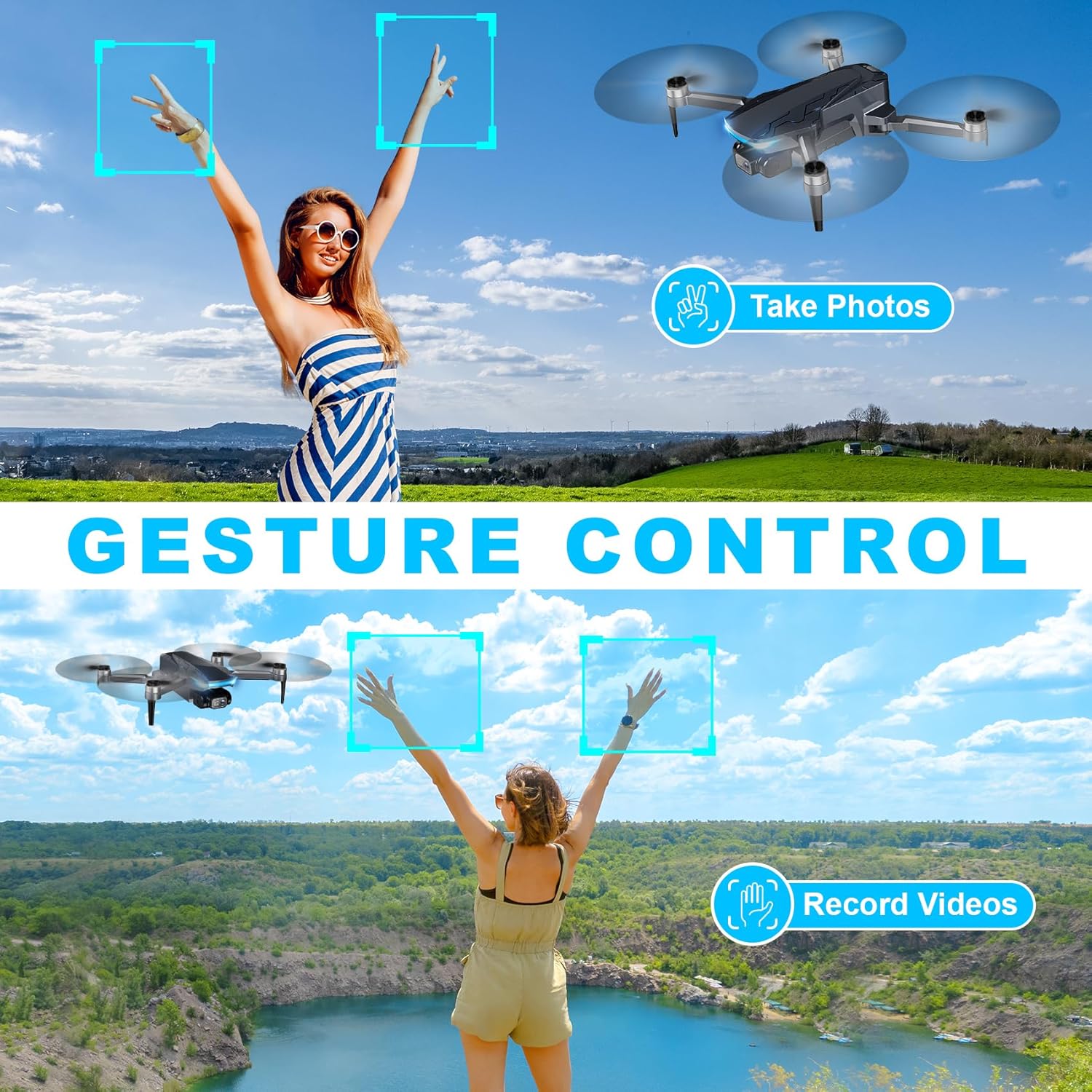 Drone with Camera, 2K HD FPV Drone with Brushless Motor, 360°Flip, Waypoint Fly, Gesture Selfie, One Key Take Off/Landing, Foldable Mini Drone for Beginners · v4