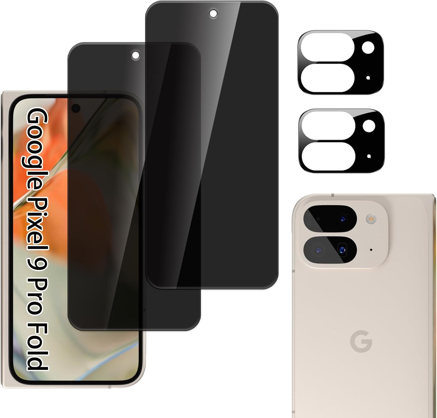 [2 2 Pack For Google Pixel 9 Pro Fold Privacy Tempered Glass Front Screen Protector,Scratch Resistant Anti-Spy,Accessories 2 Pack Privacy Screen   2 Pack Camera Lens Protector