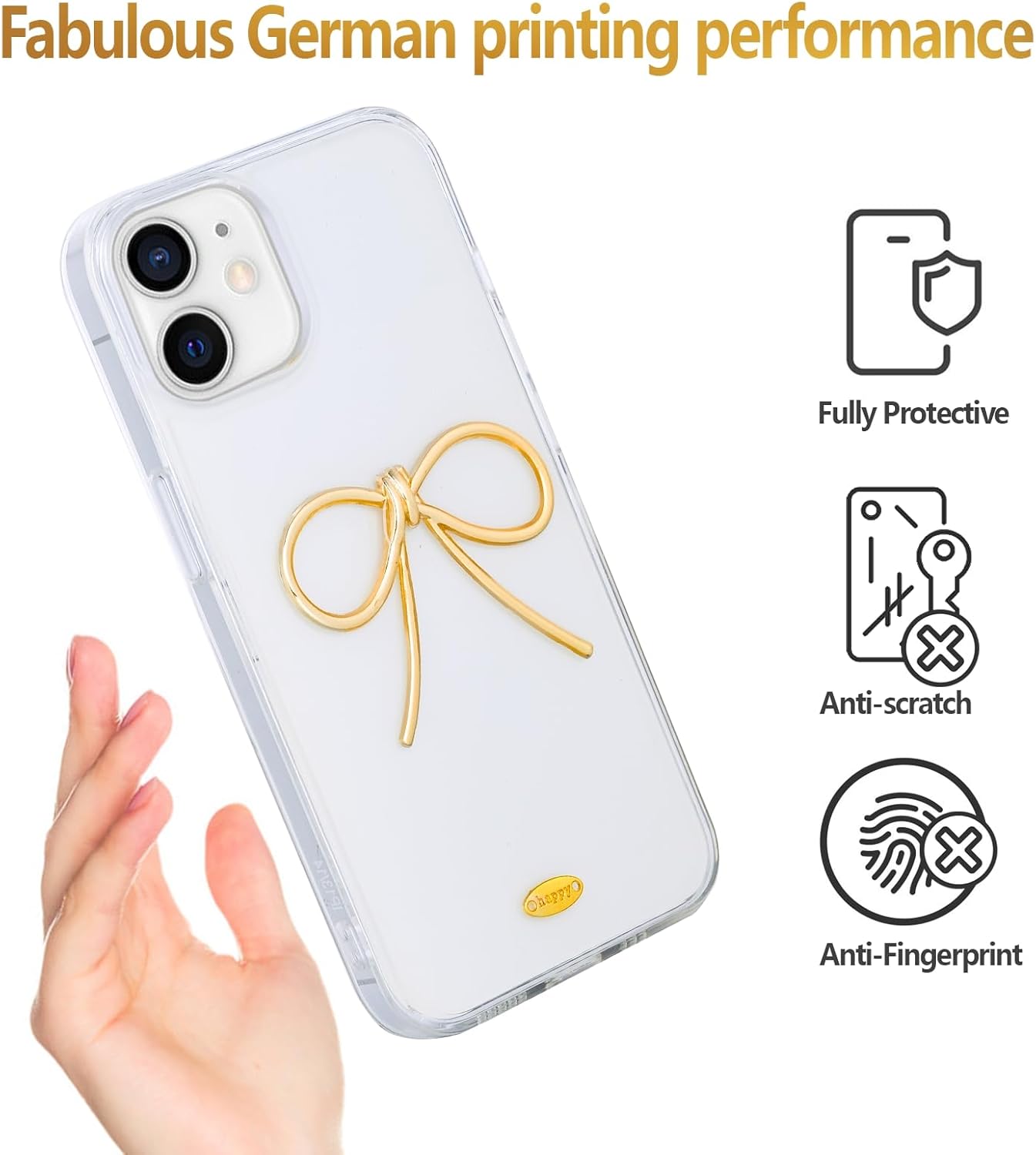 Designed for iPhone 12 Cases with Camera Lens Protection, Cute 3D Metal Bow Phone Cover Clear Soft Protective Case for iPhone 12 Case (Golden) · v2