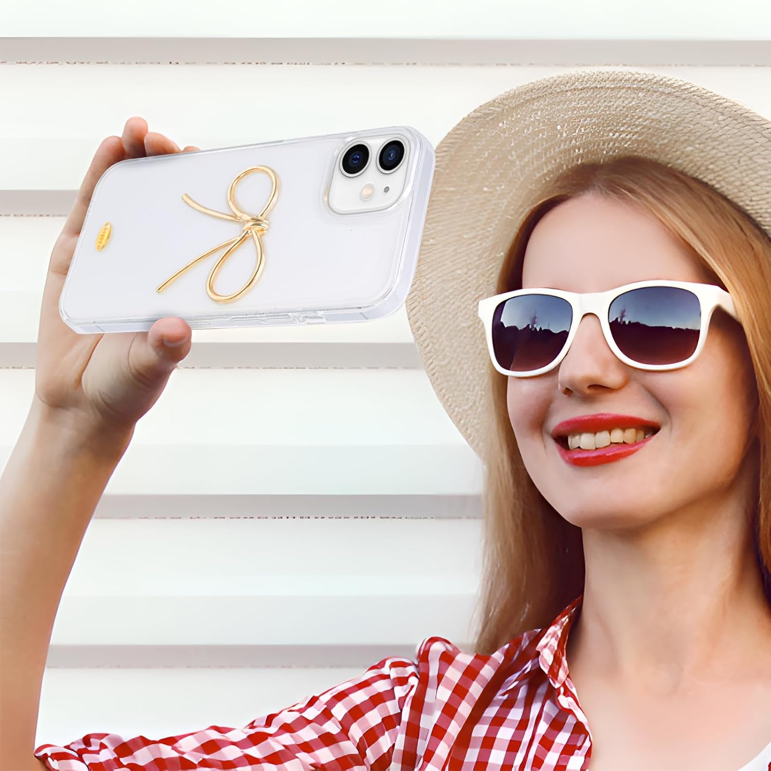 Designed for iPhone 12 Cases with Camera Lens Protection, Cute 3D Metal Bow Phone Cover Clear Soft Protective Case for iPhone 12 Case (Golden) · v2