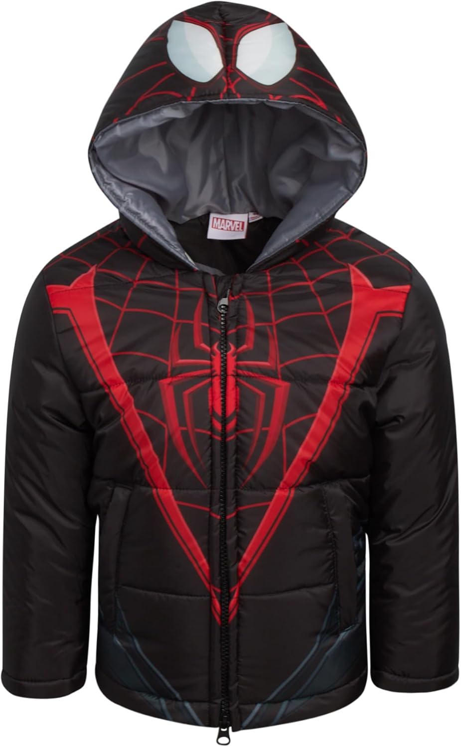 Marvel Little Boys Puffer Jacket - Spider-Man, Miles, and Spider Gwen Zip Up Hooded Bubble Puffer Jackets (2T-7)