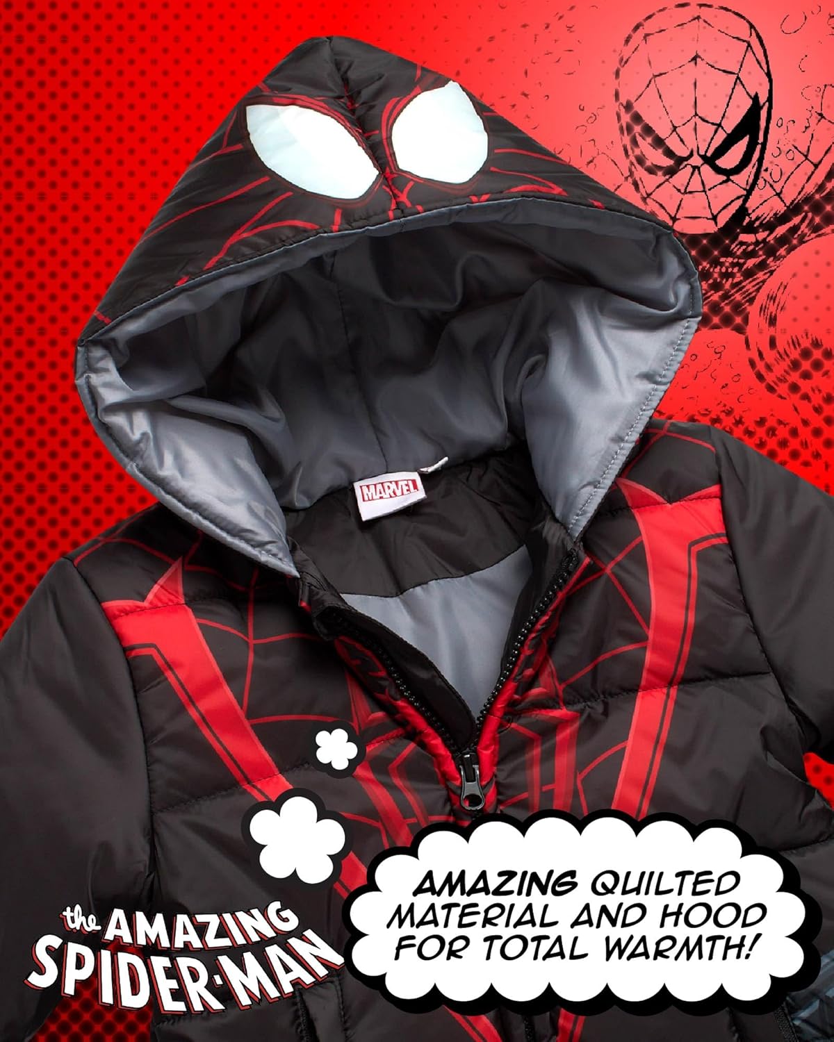 Marvel Little Boys Puffer Jacket - Spider-Man, Miles, and Spider Gwen Zip Up Hooded Bubble Puffer Jackets (2T-7)