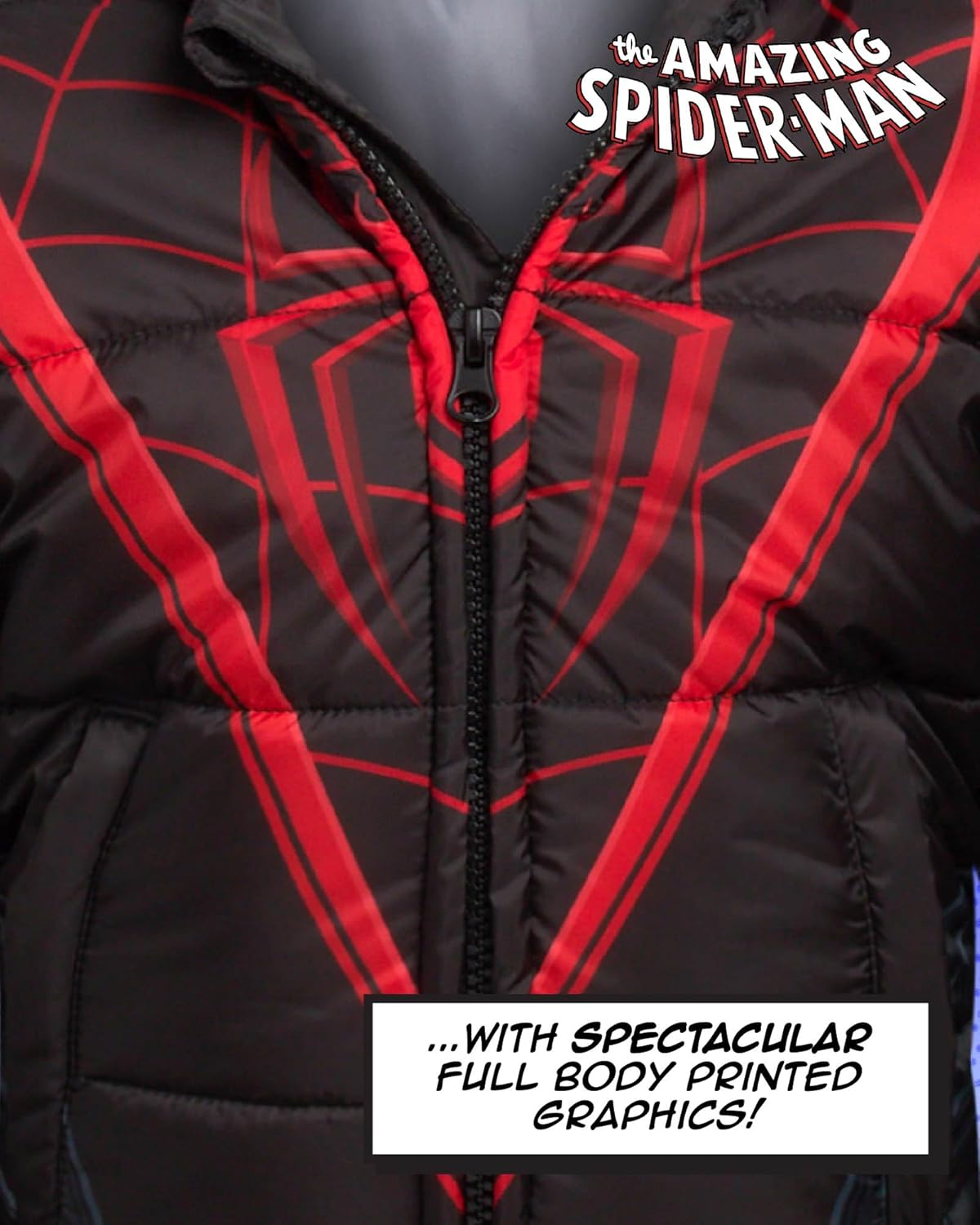 Marvel Little Boys Puffer Jacket - Spider-Man, Miles, and Spider Gwen Zip Up Hooded Bubble Puffer Jackets (2T-7)