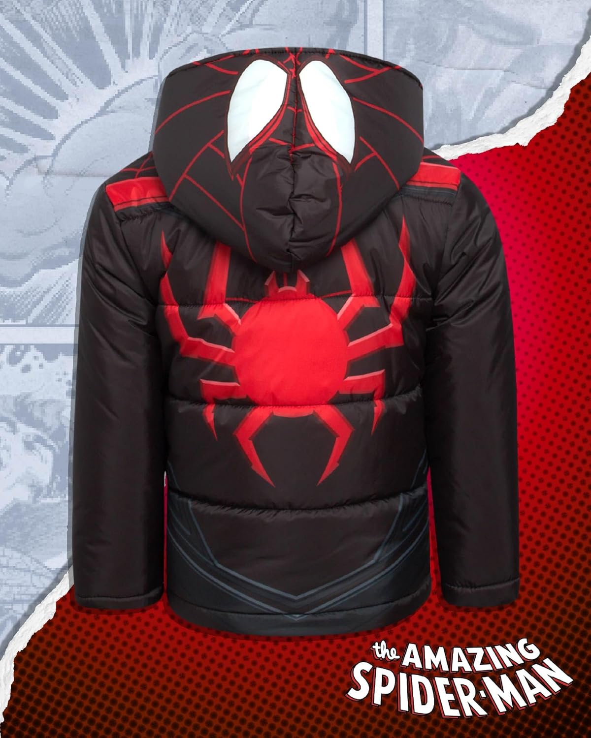 Marvel Little Boys Puffer Jacket - Spider-Man, Miles, and Spider Gwen Zip Up Hooded Bubble Puffer Jackets (2T-7)