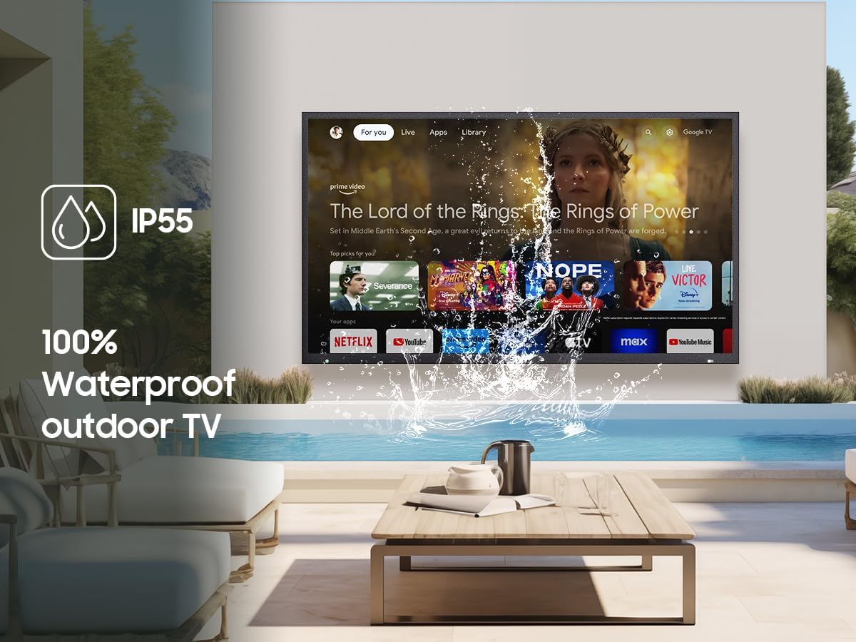 TV per esterni SYLVOX da 65 pollici con soundbar, 4K, HDR 10, resistente alle intemperie, 1000 nits, telecomando con assistente vocale, per aree solari parziali (Deck Pro 2.0, ultimo modello)