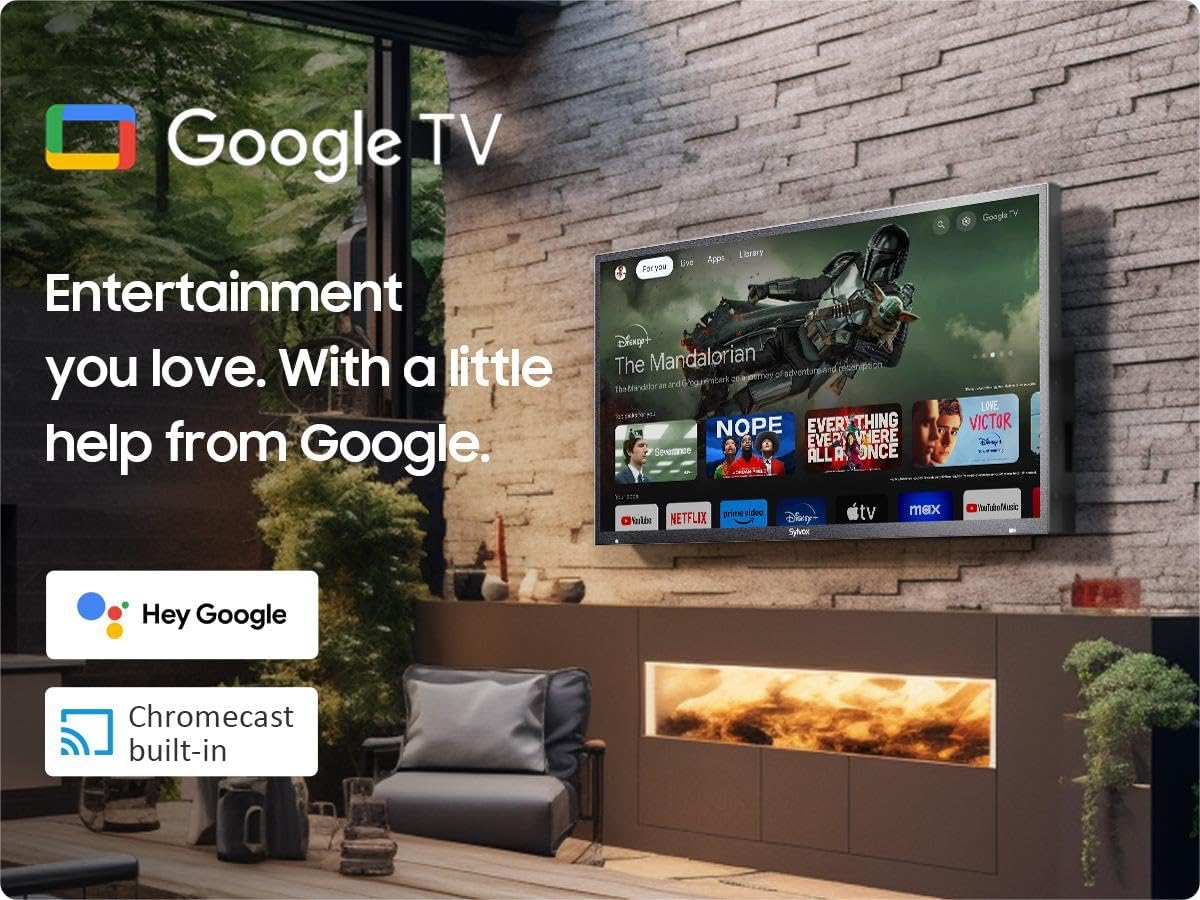 TV per esterni SYLVOX da 65 pollici con soundbar, 4K, HDR 10, resistente alle intemperie, 1000 nits, telecomando con assistente vocale, per aree solari parziali (Deck Pro 2.0, ultimo modello)