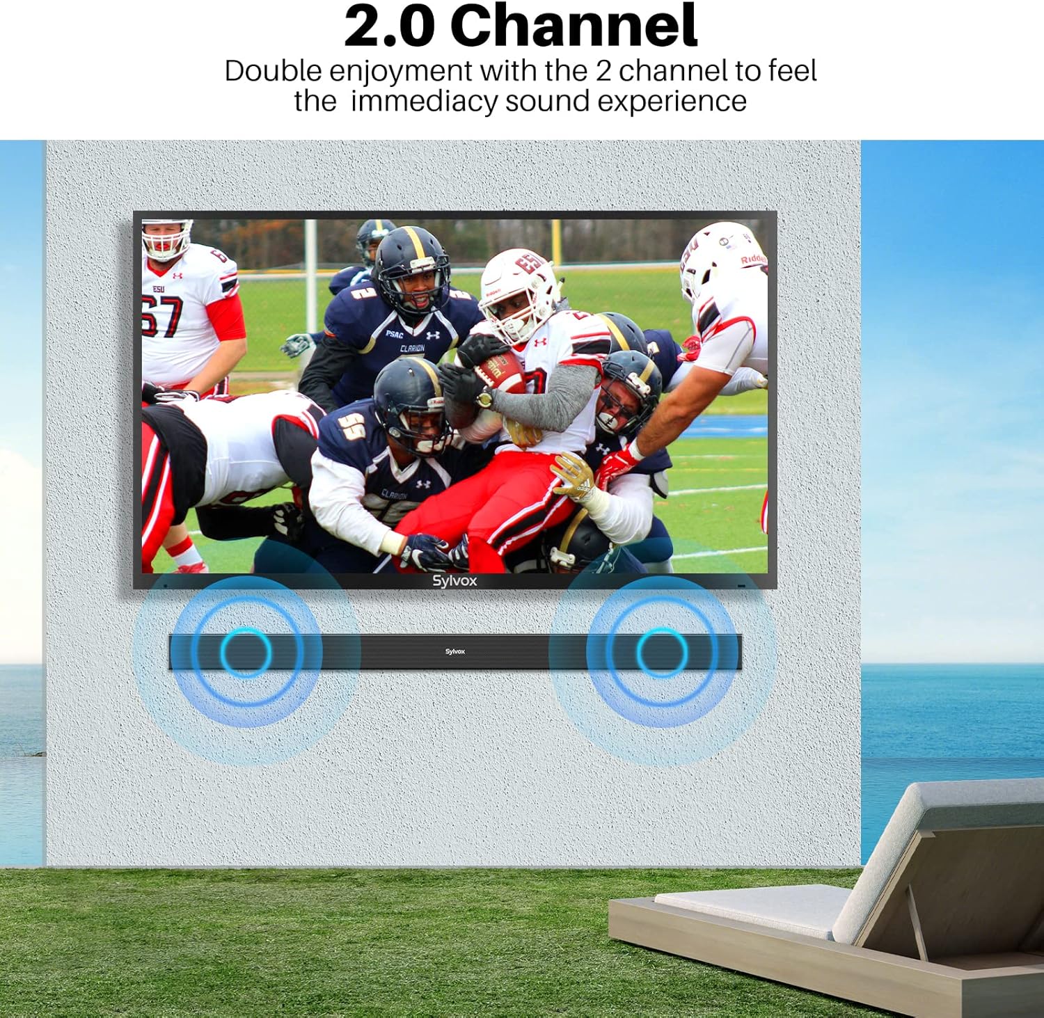 TV per esterni SYLVOX da 65 pollici con soundbar, 4K, HDR 10, resistente alle intemperie, 1000 nits, telecomando con assistente vocale, per aree solari parziali (Deck Pro 2.0, ultimo modello)